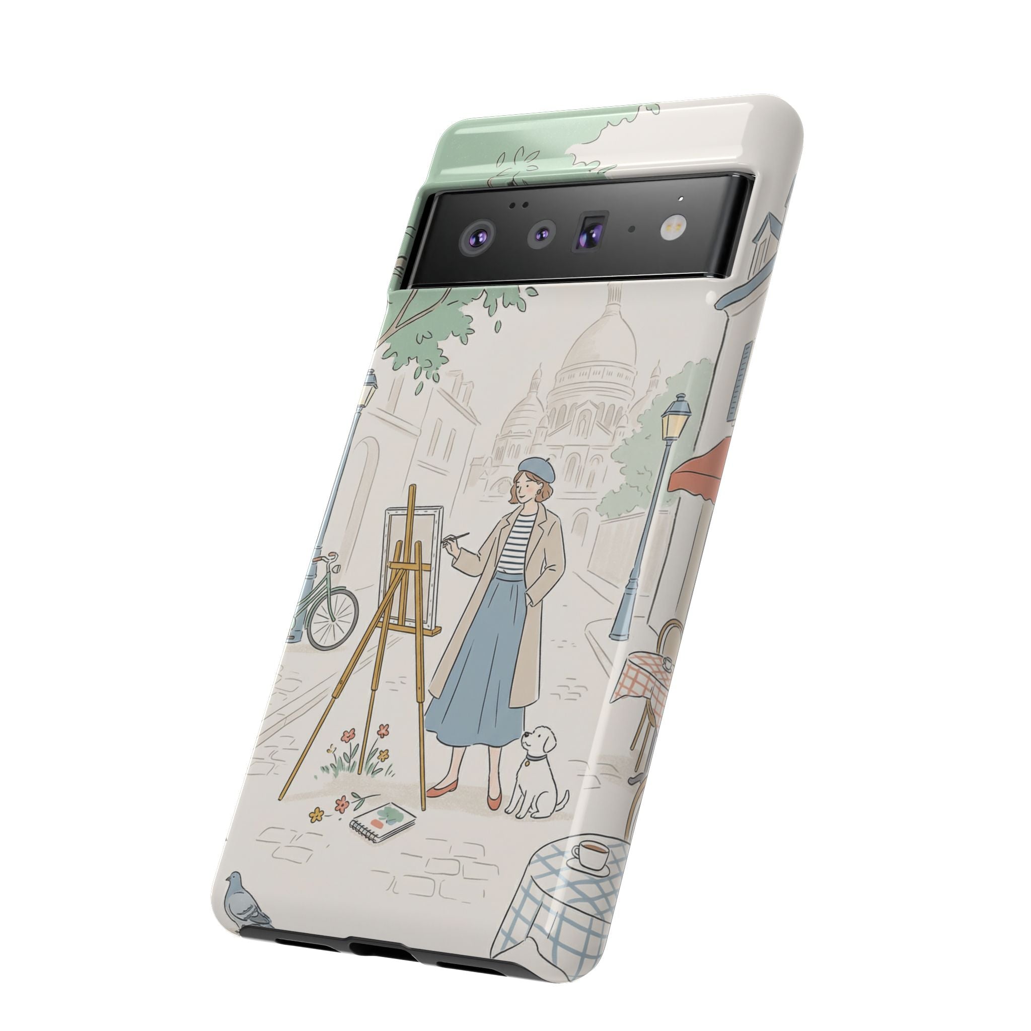 Artist in Paris Google Pixel Phone Case | Vintage Painter Street Scene Protective Cover