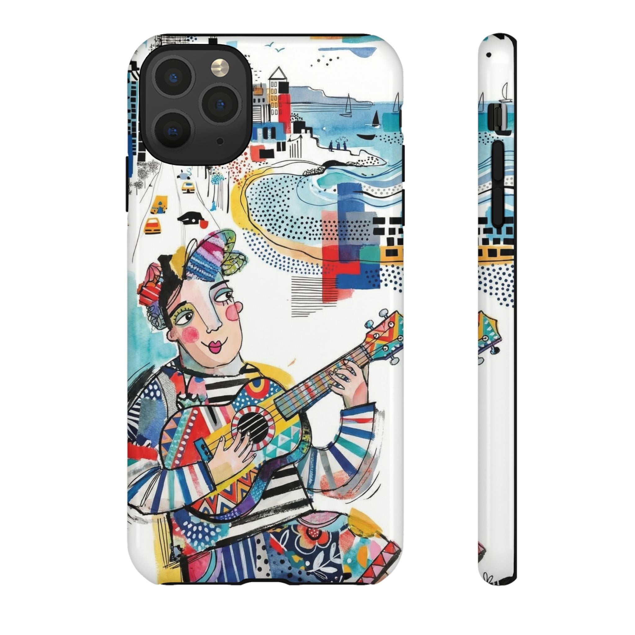 Artistic Musician iPhone Case | Colorful Guitar Cityscape Tough Case