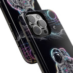 Custodia per iPhone a tema astronauta ed esploratore spaziale al neon