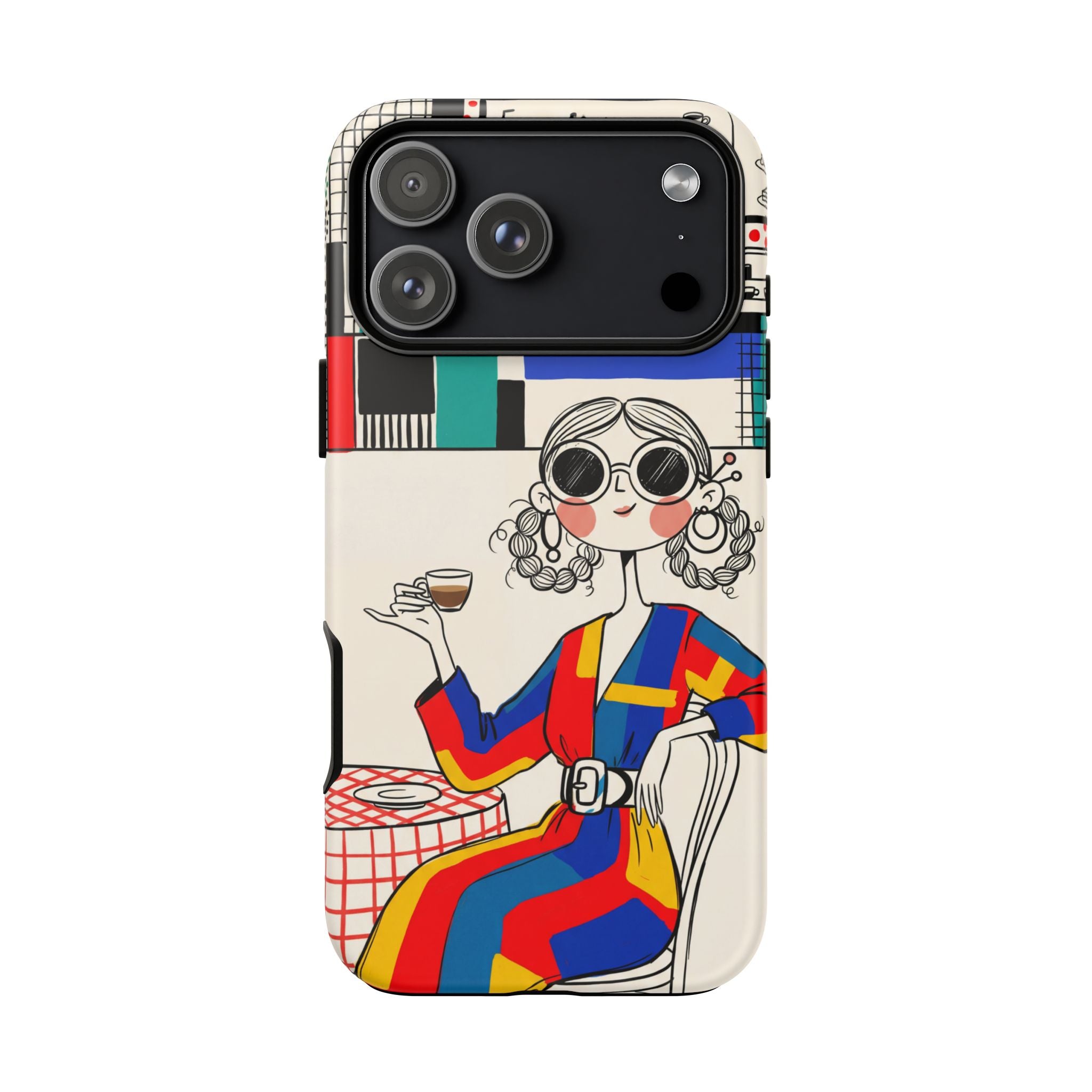Retro Cafe iPhone Case | Colourful Chic Woman Illustration