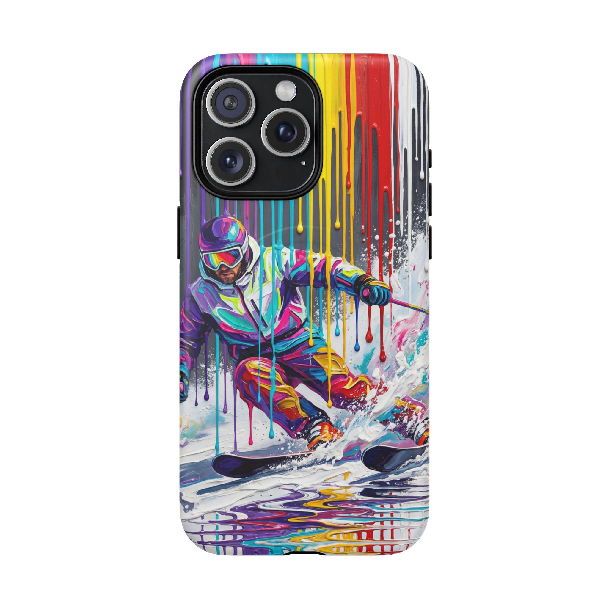 Colourful Skiing Drip Art Tough MagSafe iPhone Case