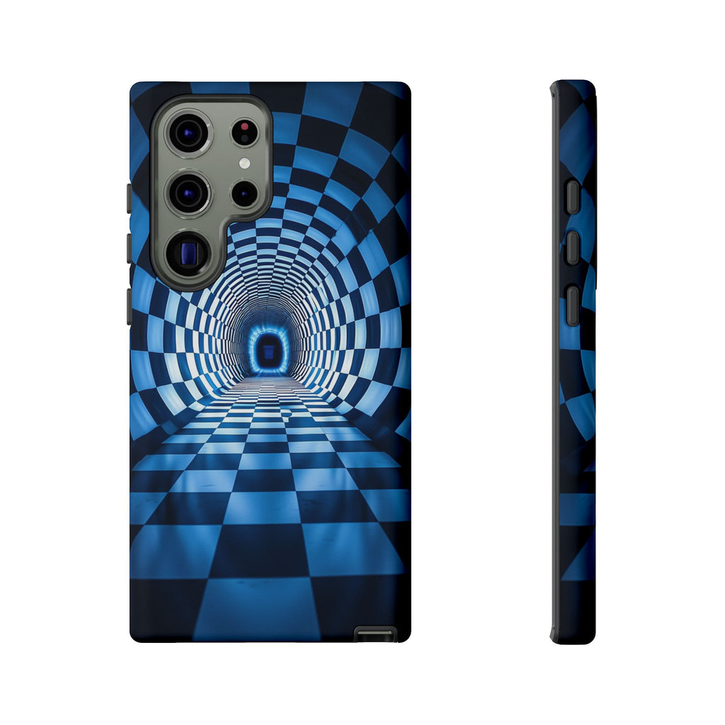 Blue Checkered Tunnel Samsung Galaxy Case — 3D Optical Illusion Tough Case