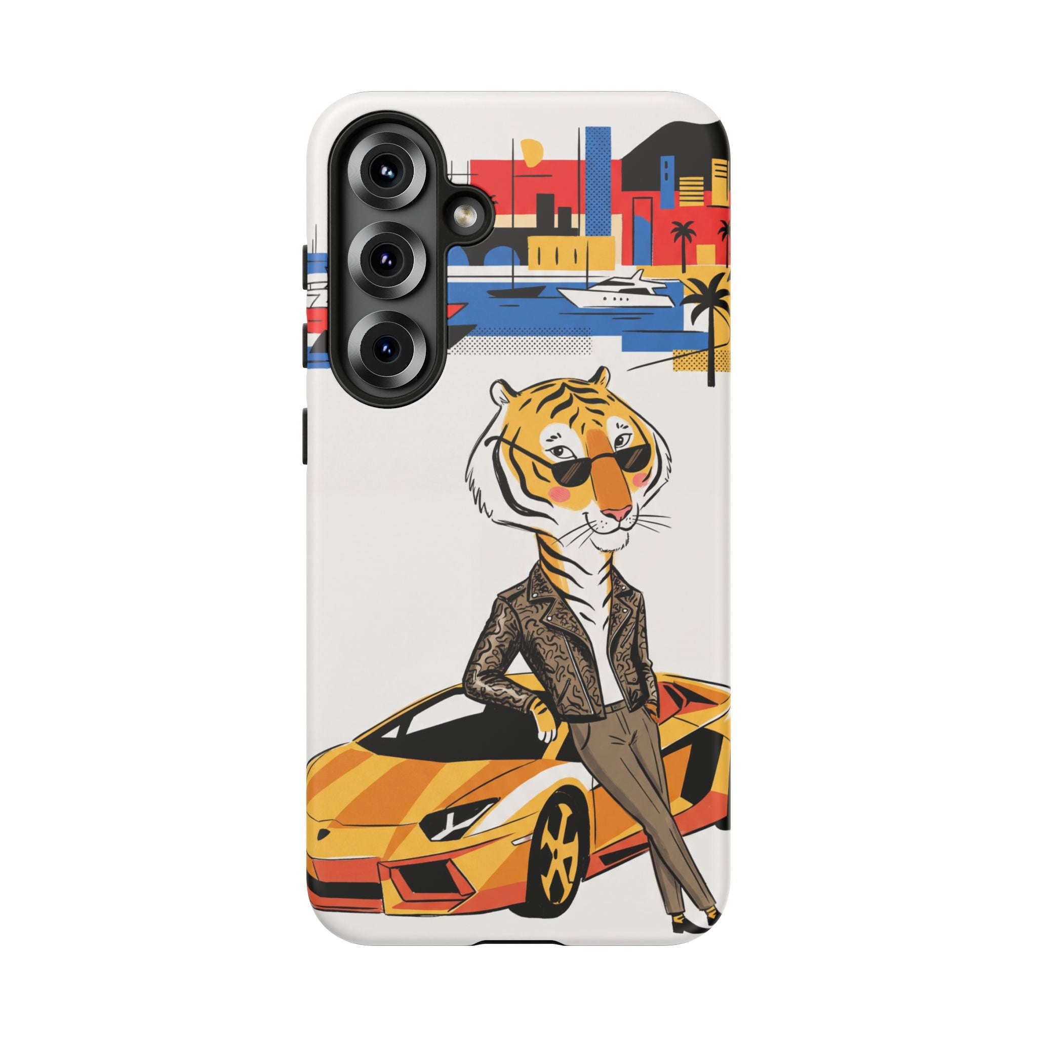 Stylish Tiger with Sports Car Illustration Samsung Galaxy Phone Case