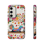 Autumn Floral Pilates Samsung Galaxy Phone Case | Colorful Rainbow Pilates Figure on Falling Leaves