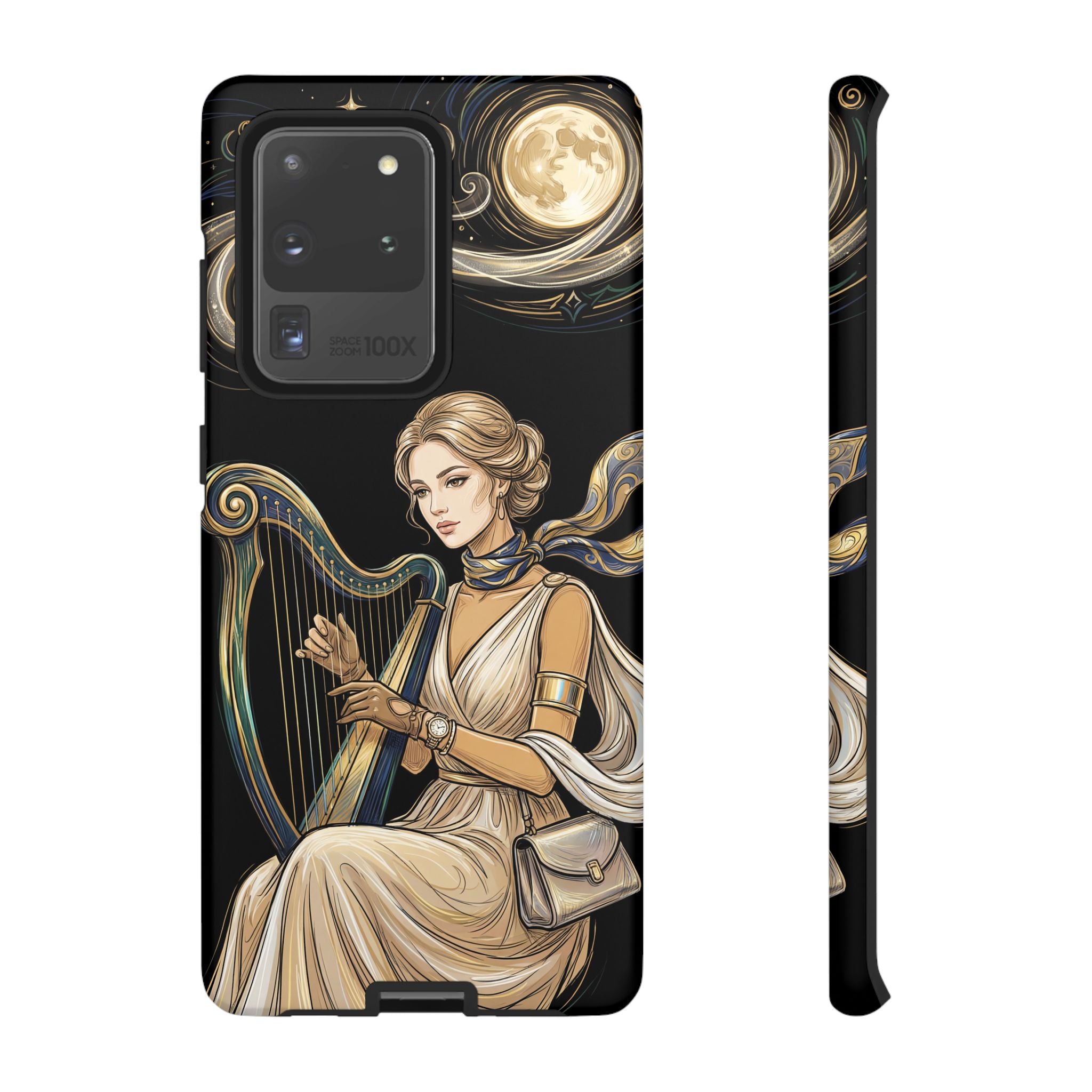 Moonlit Harp Samsung Galaxy Phone Case | Vintage Goddess Musician Art