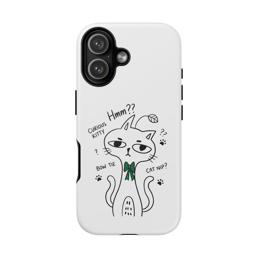 Curious Kitty Phone Case — Cute Cat Illustration with 'Hmm??' Text