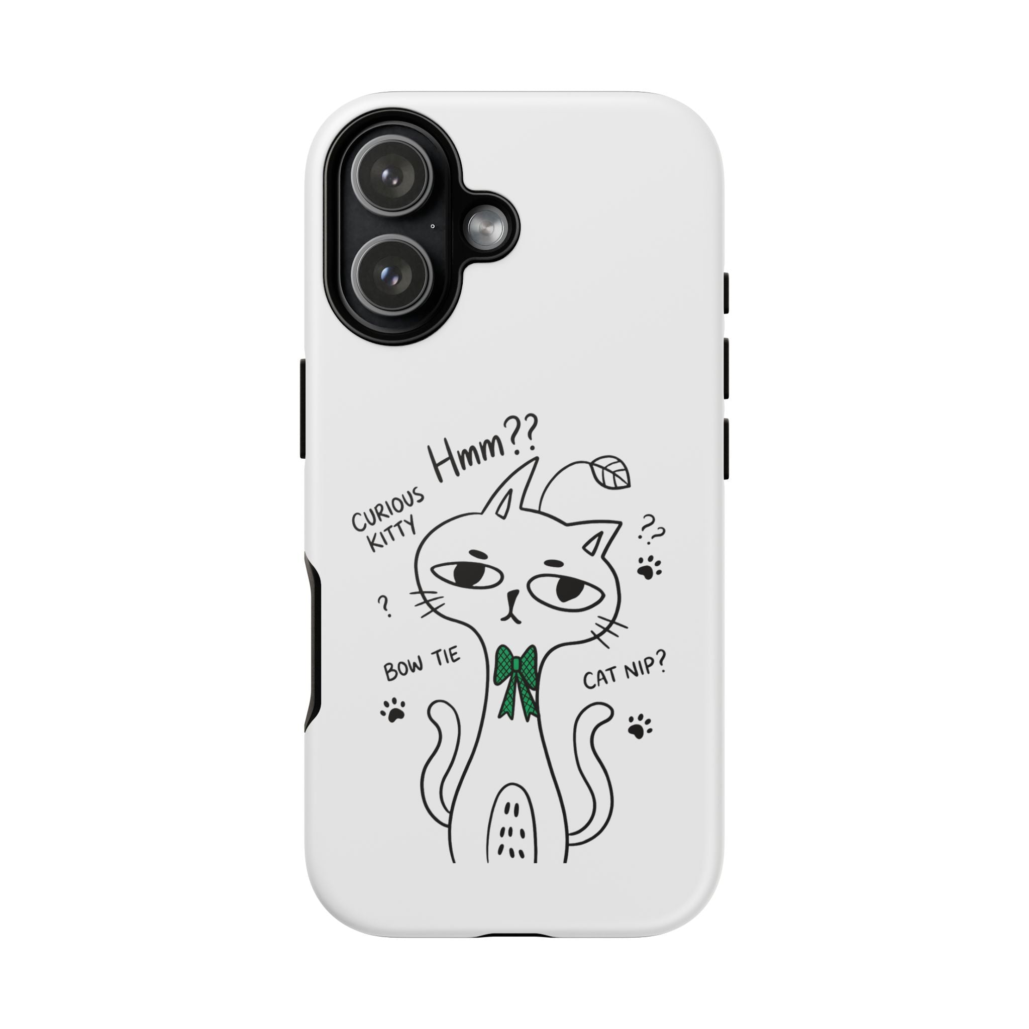 Curious Kitty Phone Case — Cute Cat Illustration with 'Hmm??' Text