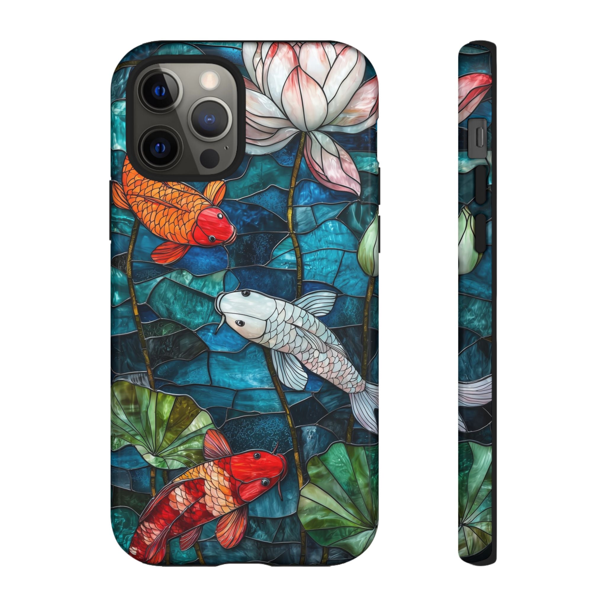 Koi Pond Tough iPhone Case — Stained Glass Lotus & Koi Design
