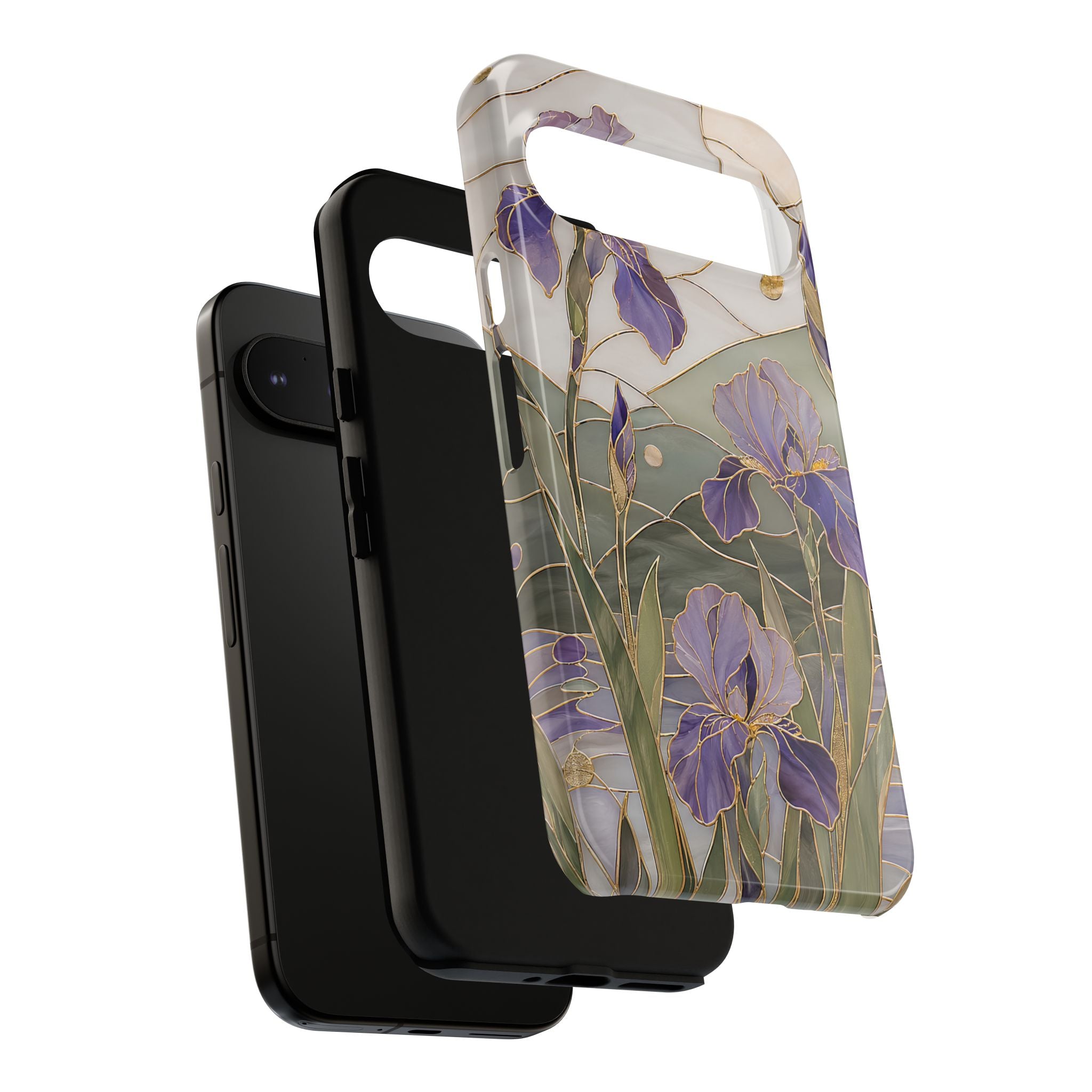 Stained Glass Iris Google Pixel Phone Case | Purple Floral Phone Case