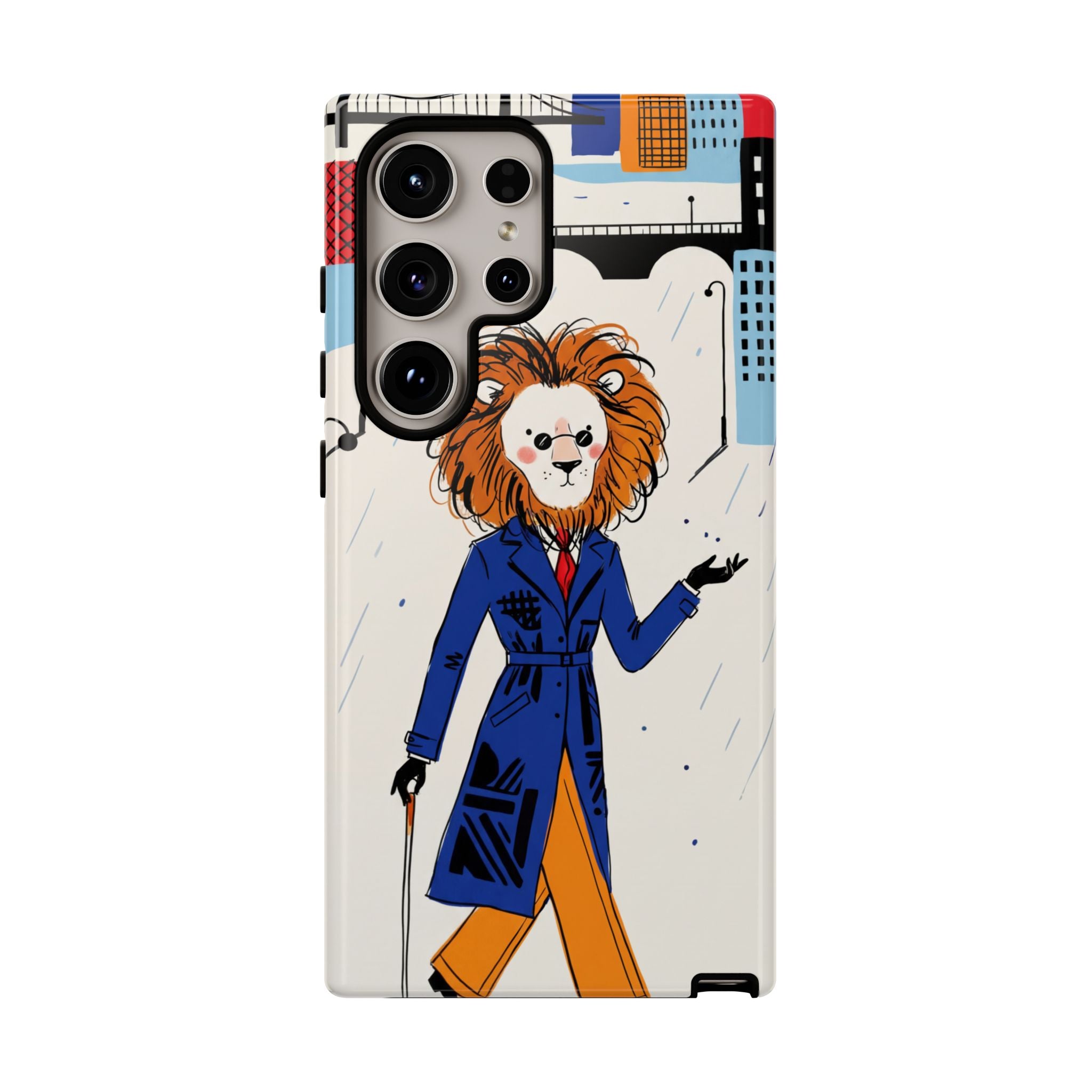 Lion Gentleman Samsung Galaxy Phone Case | Dapper Lion in City Rain