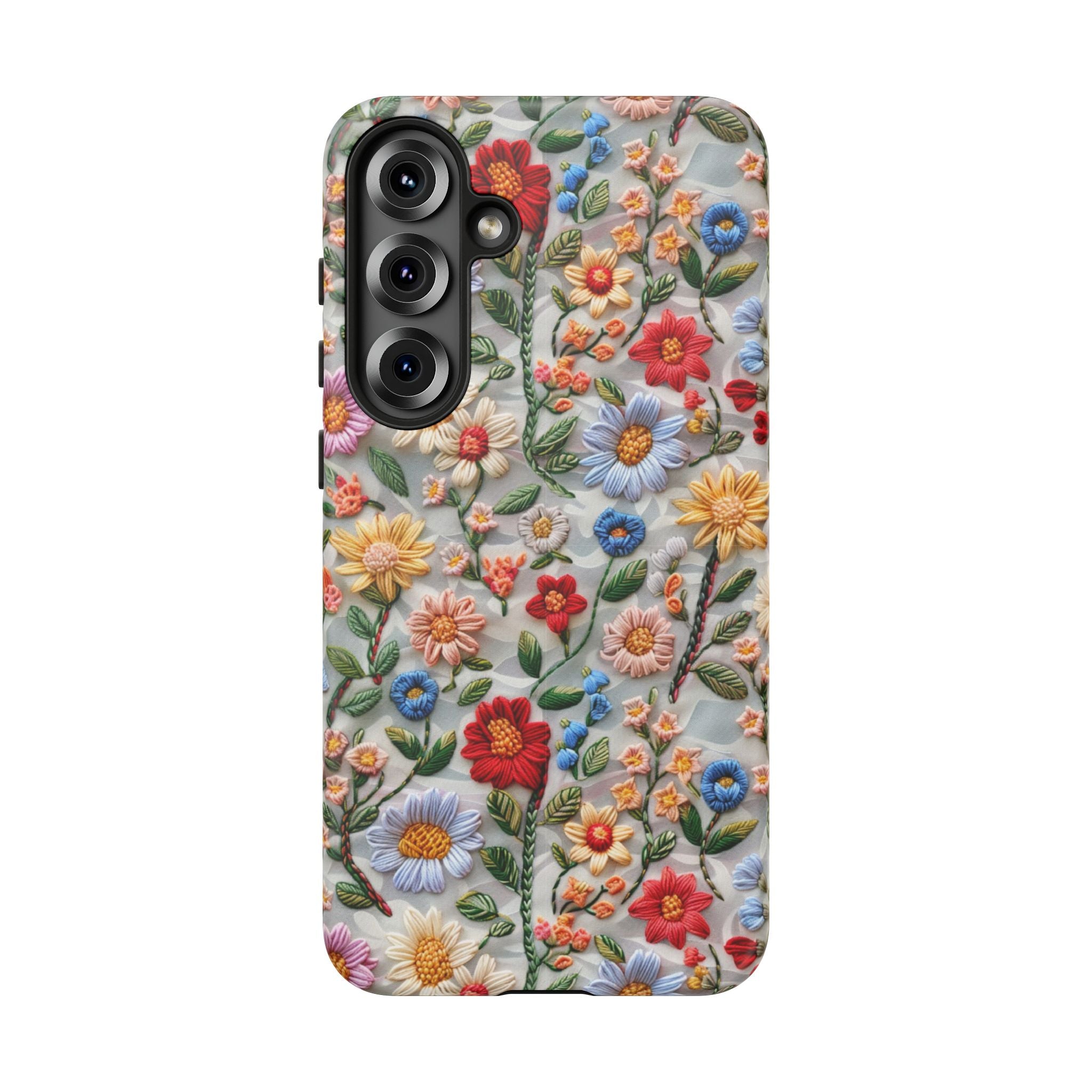Floral Embroidered Pattern Tough Samsung Galaxy Case — Colourful Daisy & Wildflower Design