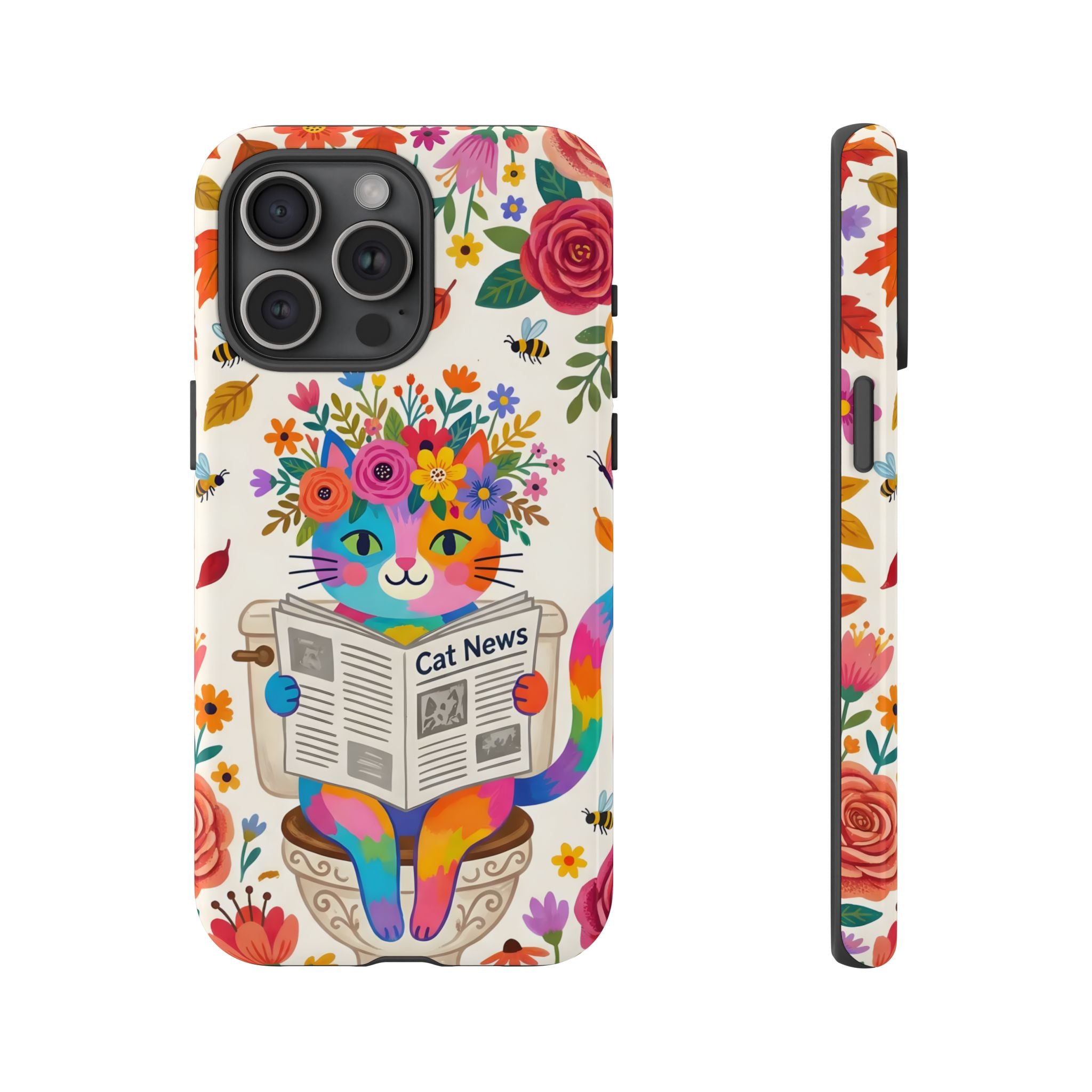 Floral Rainbow Cat iPhone Case | Cat News Design