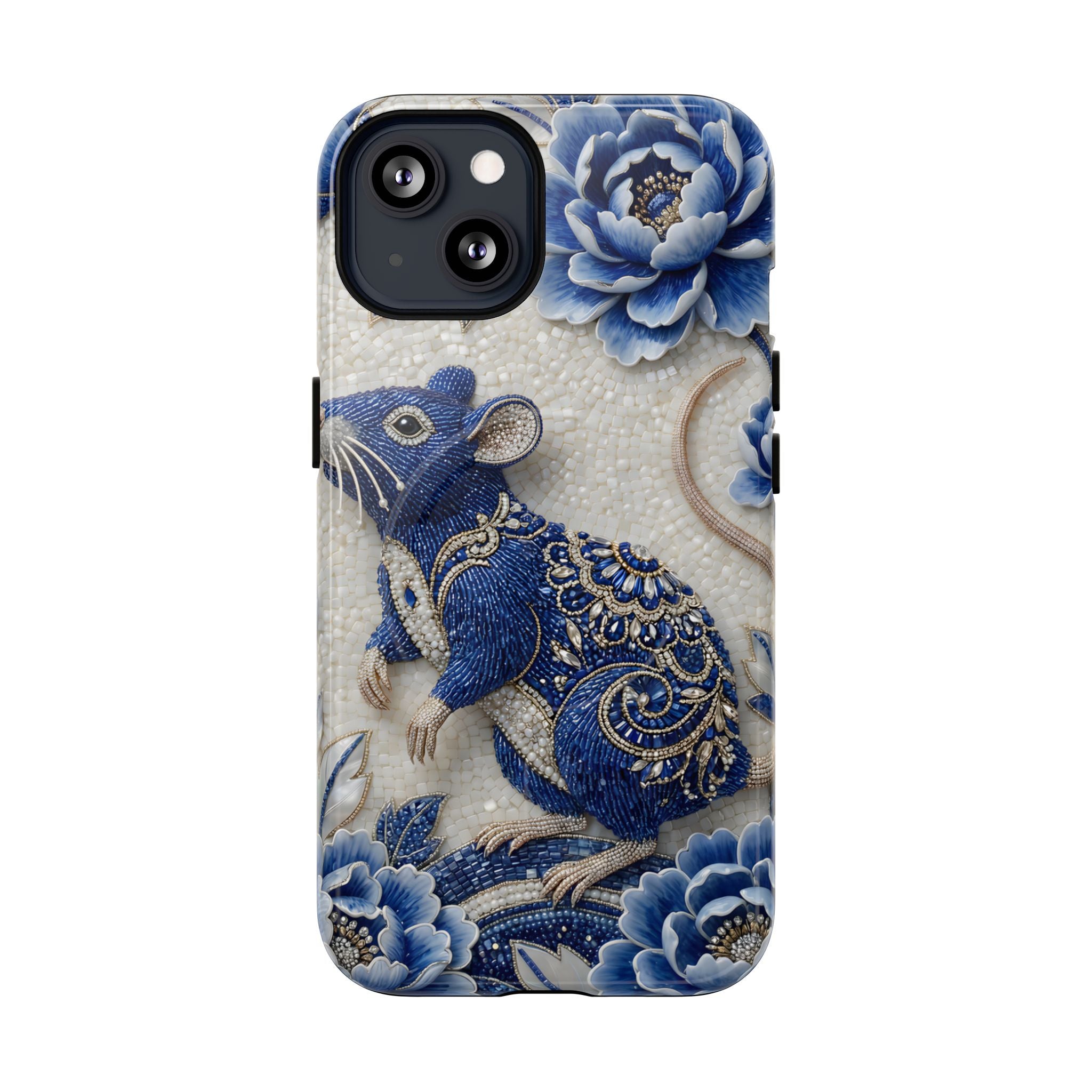 Asian Zodiac Rat MagSafe iPhone Case | Blue & White Porcelain Art Slim Protective iPhone Case | Year of the Rat Gift