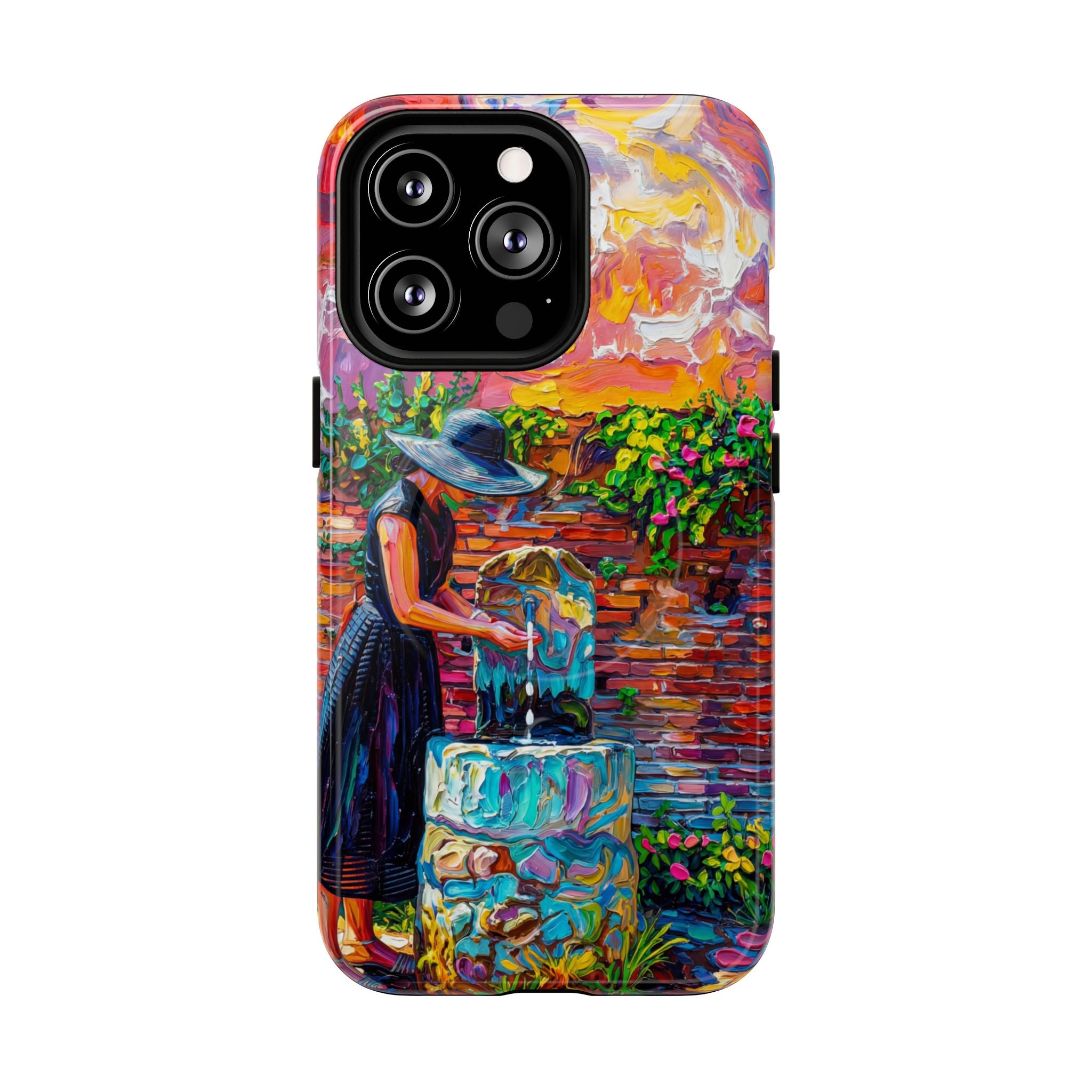 Artistic Garden iPhone Case | Woman at Fountain Tough MagSafe Case