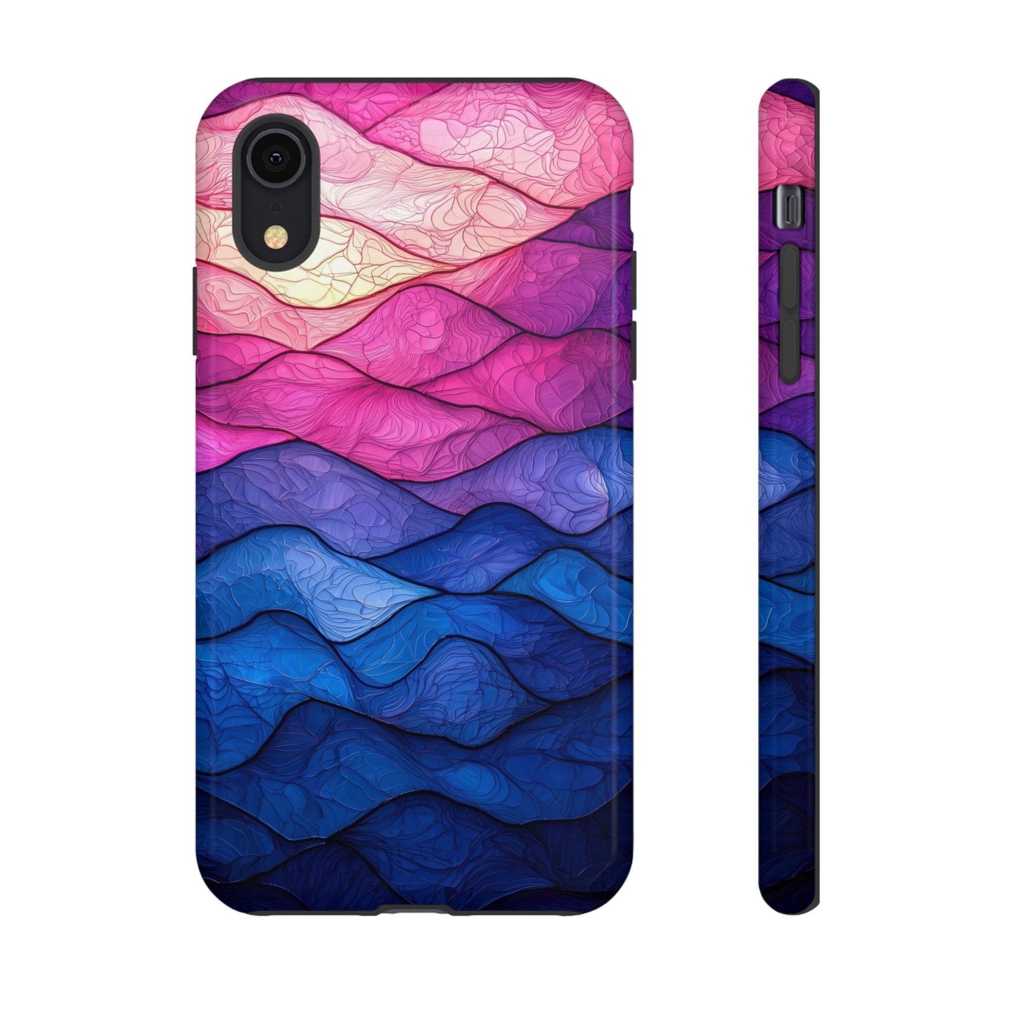 Abstract Ocean Waves iPhone Case — Pink & Blue Gradient Tough Case
