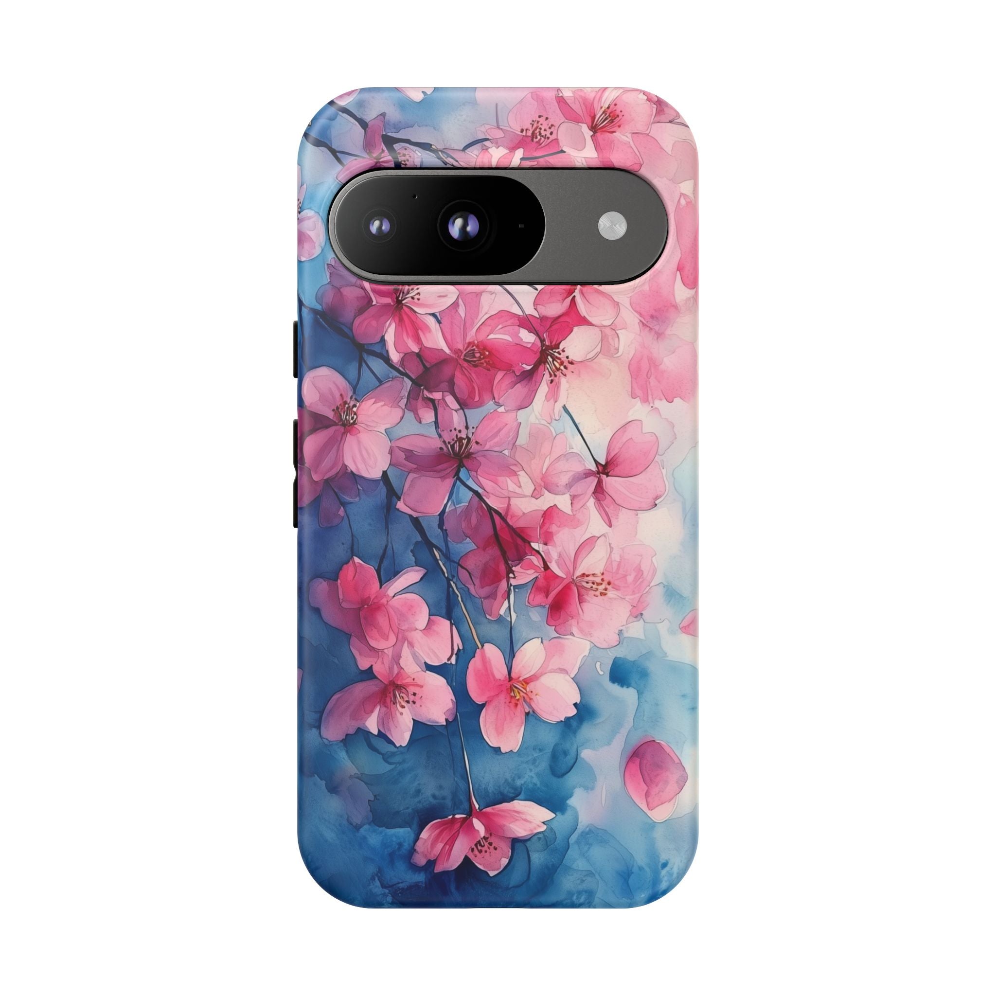Floral Cherry Blossom Google Pixel Case | Pink Blue Watercolour