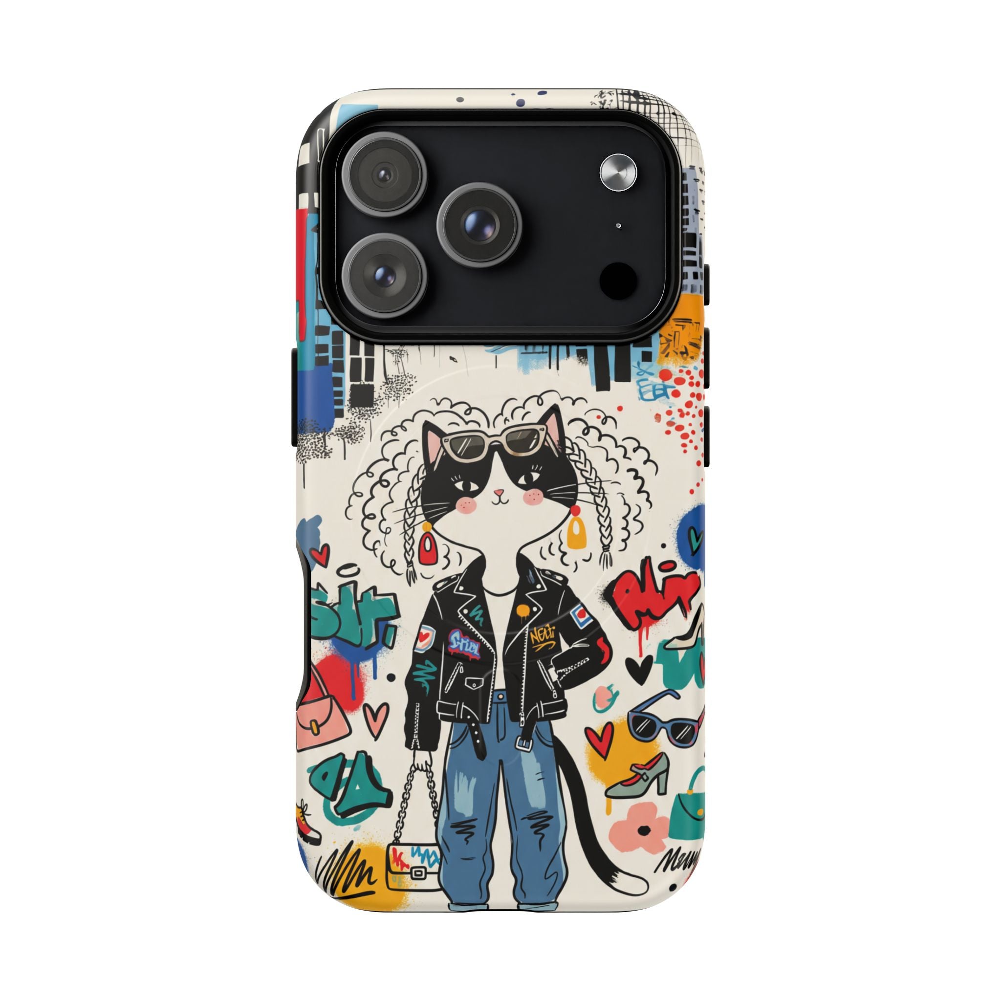 Punk City Cat Graffiti Design MagSafe iPhone Case