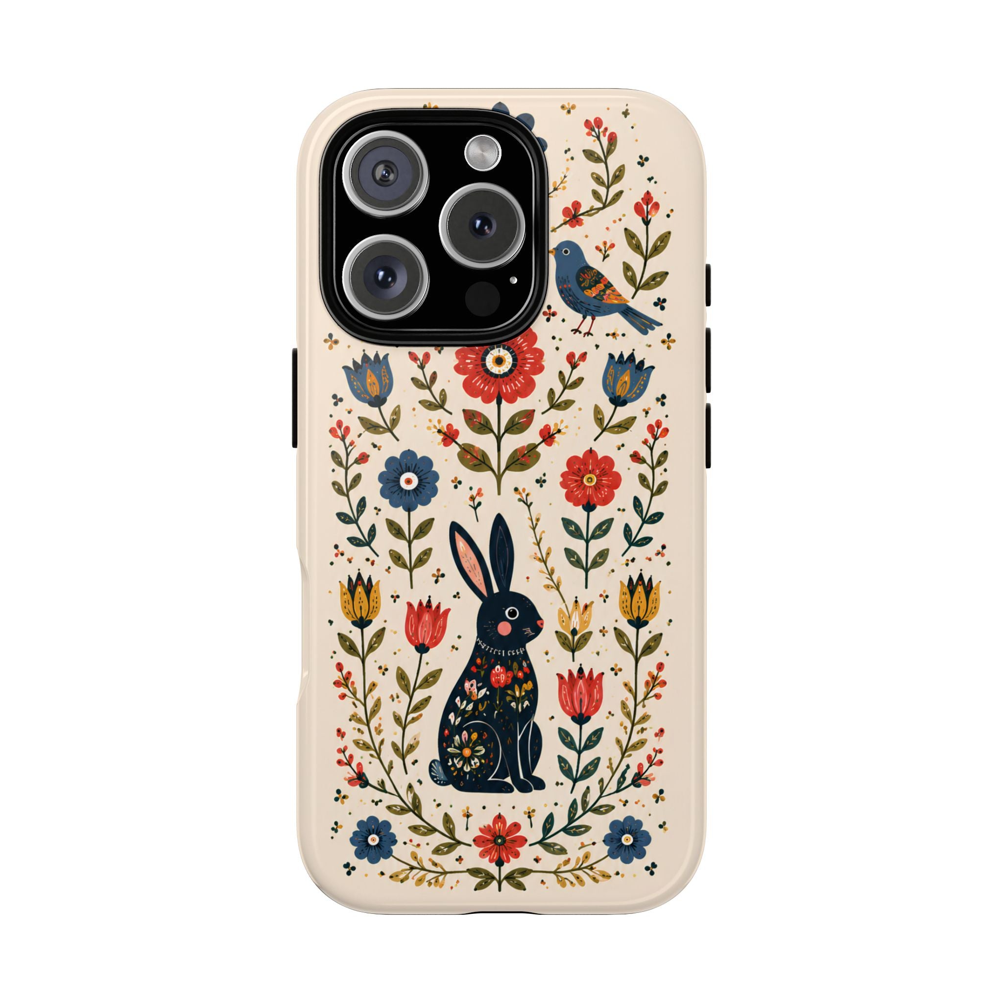 Floral Folk Art Bunny Tough iPhone Case
