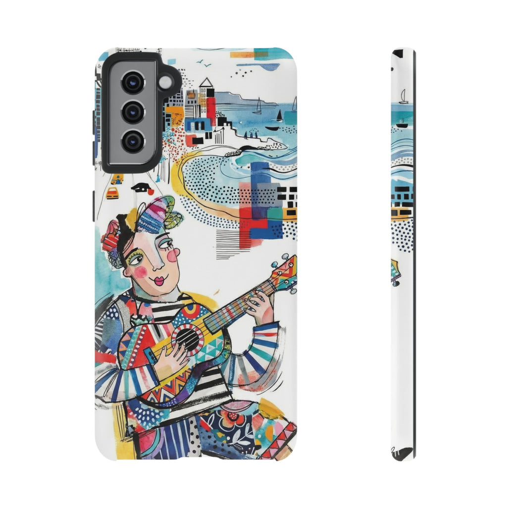 Custodia per Samsung Galaxy per Musicisti Artistici | Custodia Resistente con Chitarra Colorata e Paesaggio Urbano