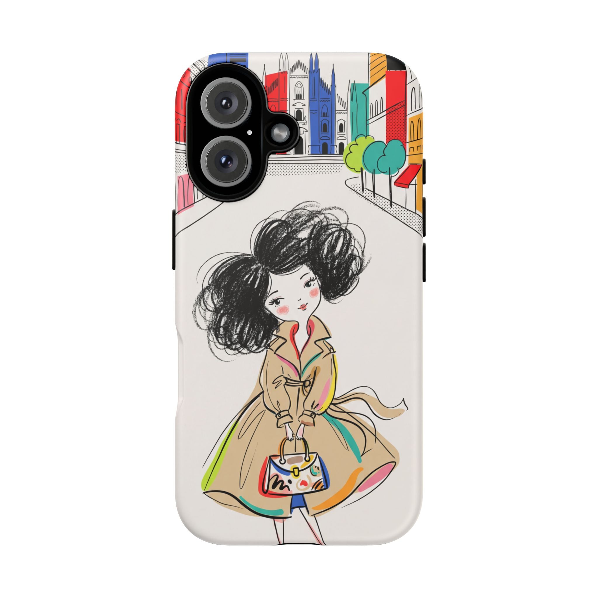 Illustrated Trench Coat Fashion Chic City Girl iPhone Case