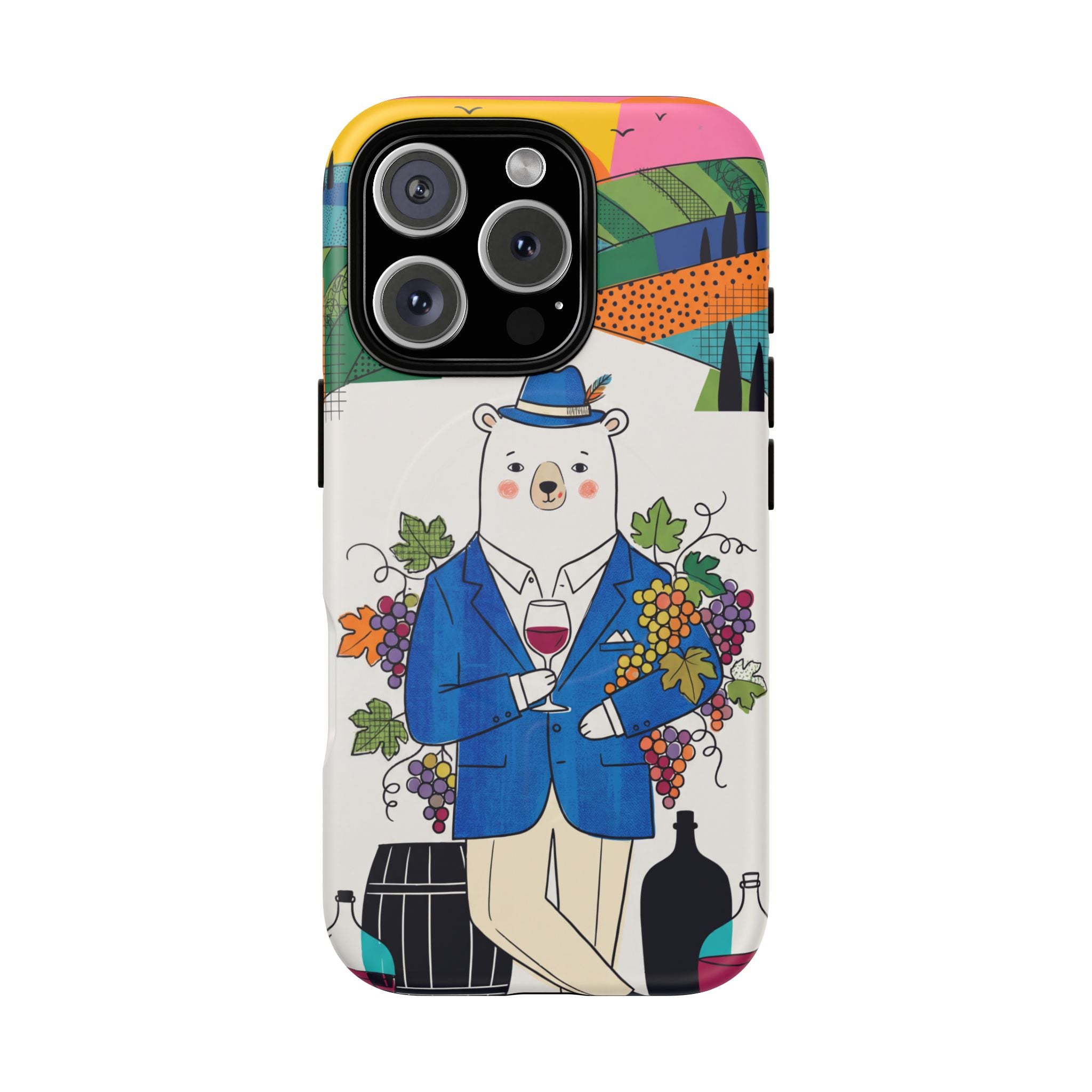 Dapper Polar Bear Wine Lover Illustrated Protective MagSafe iPhone Case