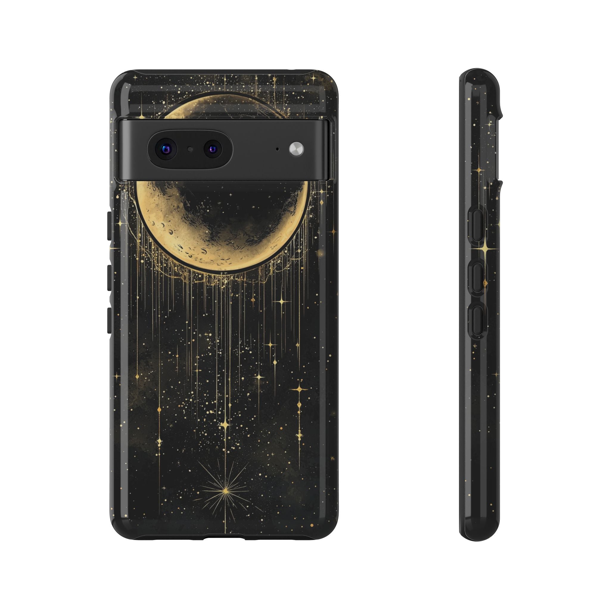 Moonlit Crescent Tough Google Pixel Case | Gold Stars Night Sky