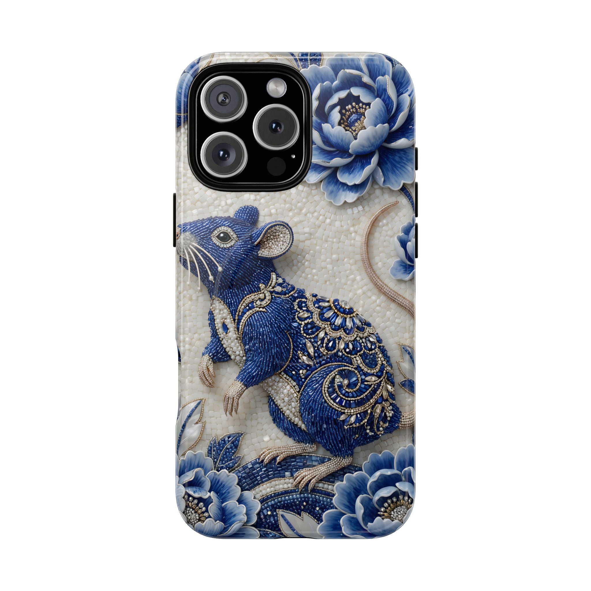 Asian Zodiac Rat MagSafe iPhone Case | Blue & White Porcelain Art Slim Protective iPhone Case | Year of the Rat Gift