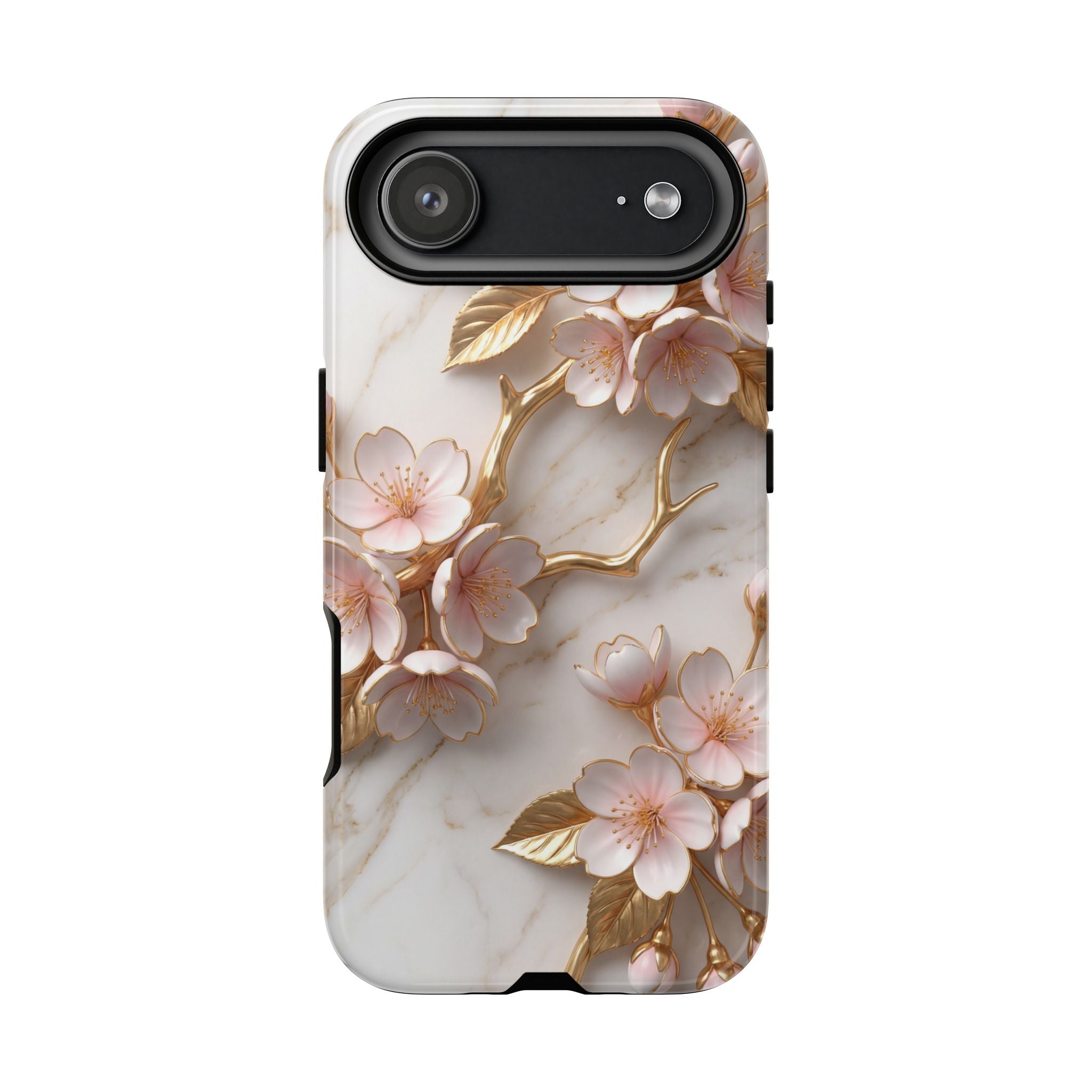 Floral Marble iPhone Case — Sakura Gold Cherry Blossom Tough Case