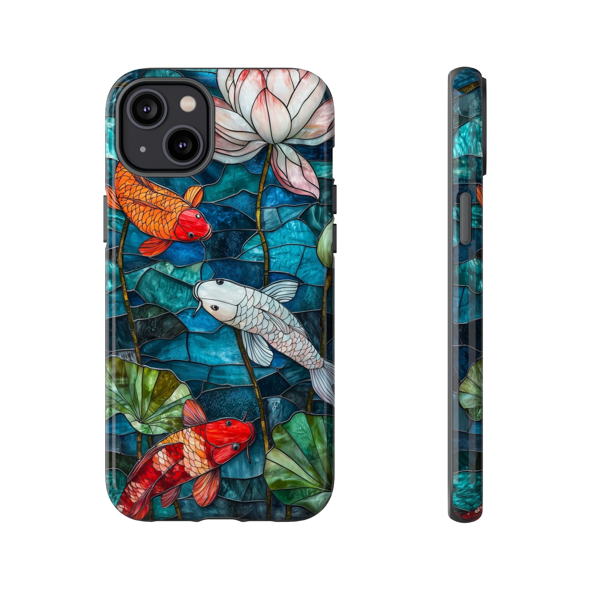 Koi Pond Tough iPhone Case — Stained Glass Lotus & Koi Design