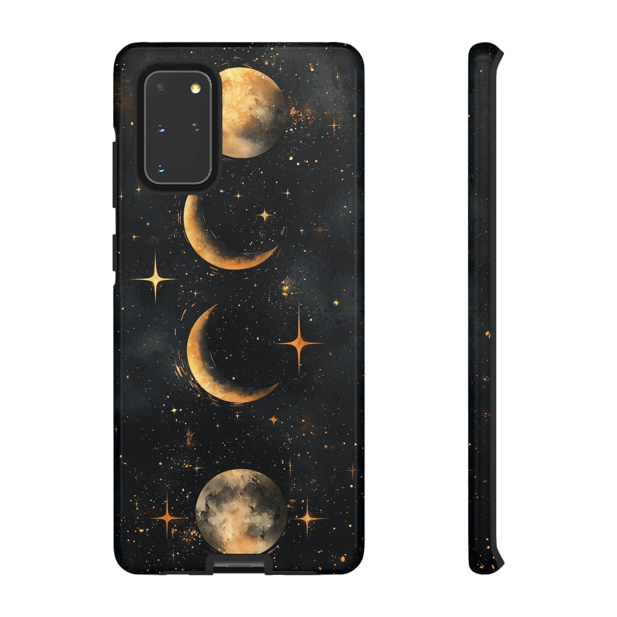 Celestial Moon Phases Tough Samsung Galaxy Case | Gold Crescent & Full Moon Galaxy Design