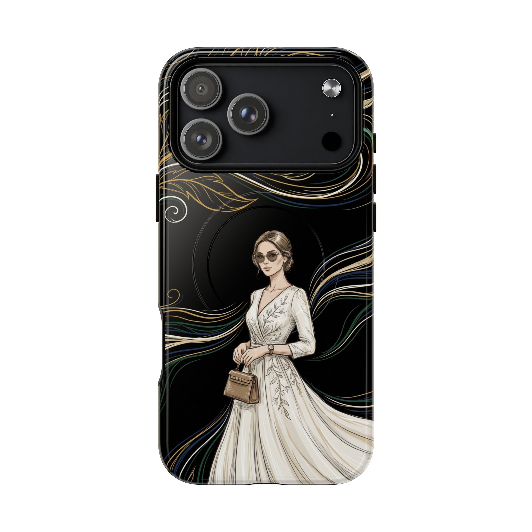 Elegant Woman Illustration MagSafe iPhone Case | Vintage Bride in Flowing Gown