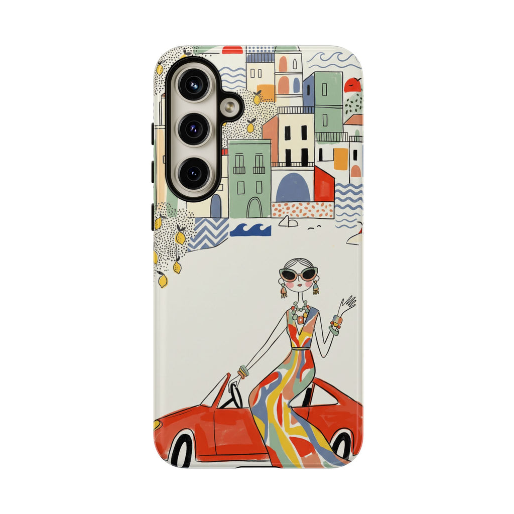 Stylish Riviera Samsung Galaxy Phone Case | Chic Retro Woman in Convertible Design
