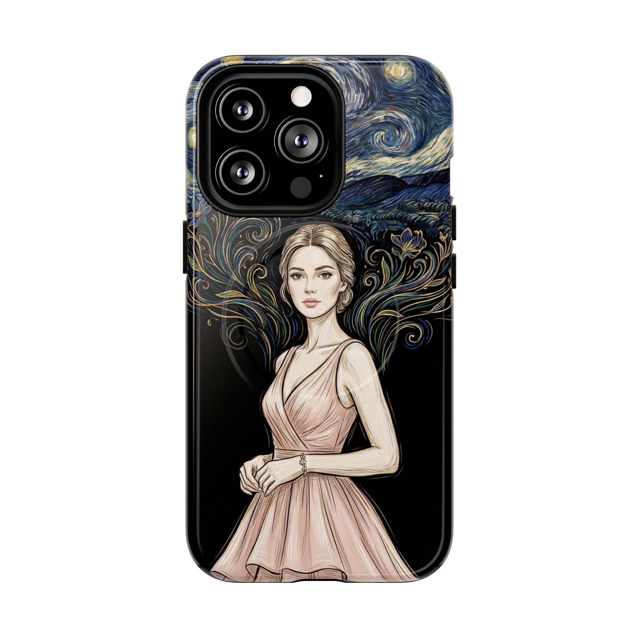 Art Nouveau Starry Night MagSafe iPhone Case | Elegant Woman Illustration Tough Case