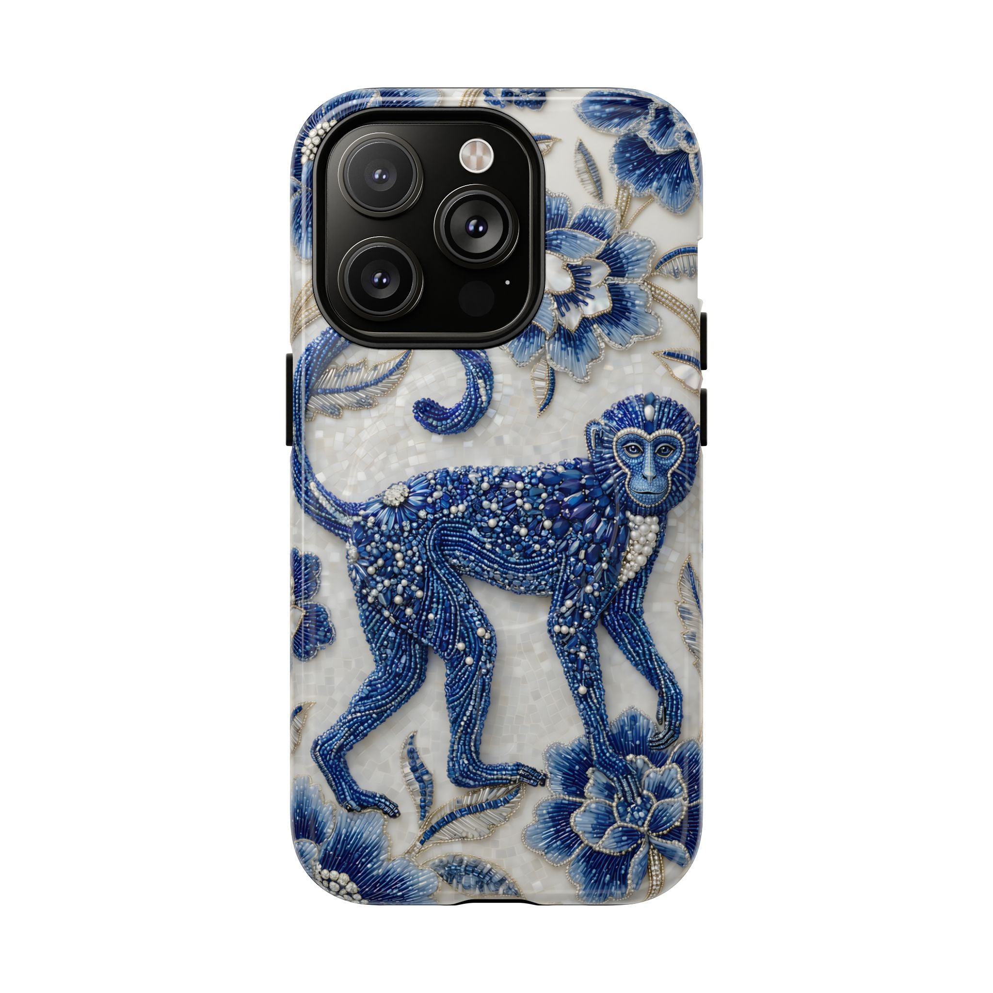 Asian Zodiac Monkey MagSafe iPhone Case | Blue & White Porcelain Art Protective Case | Year of the Monkey Gift