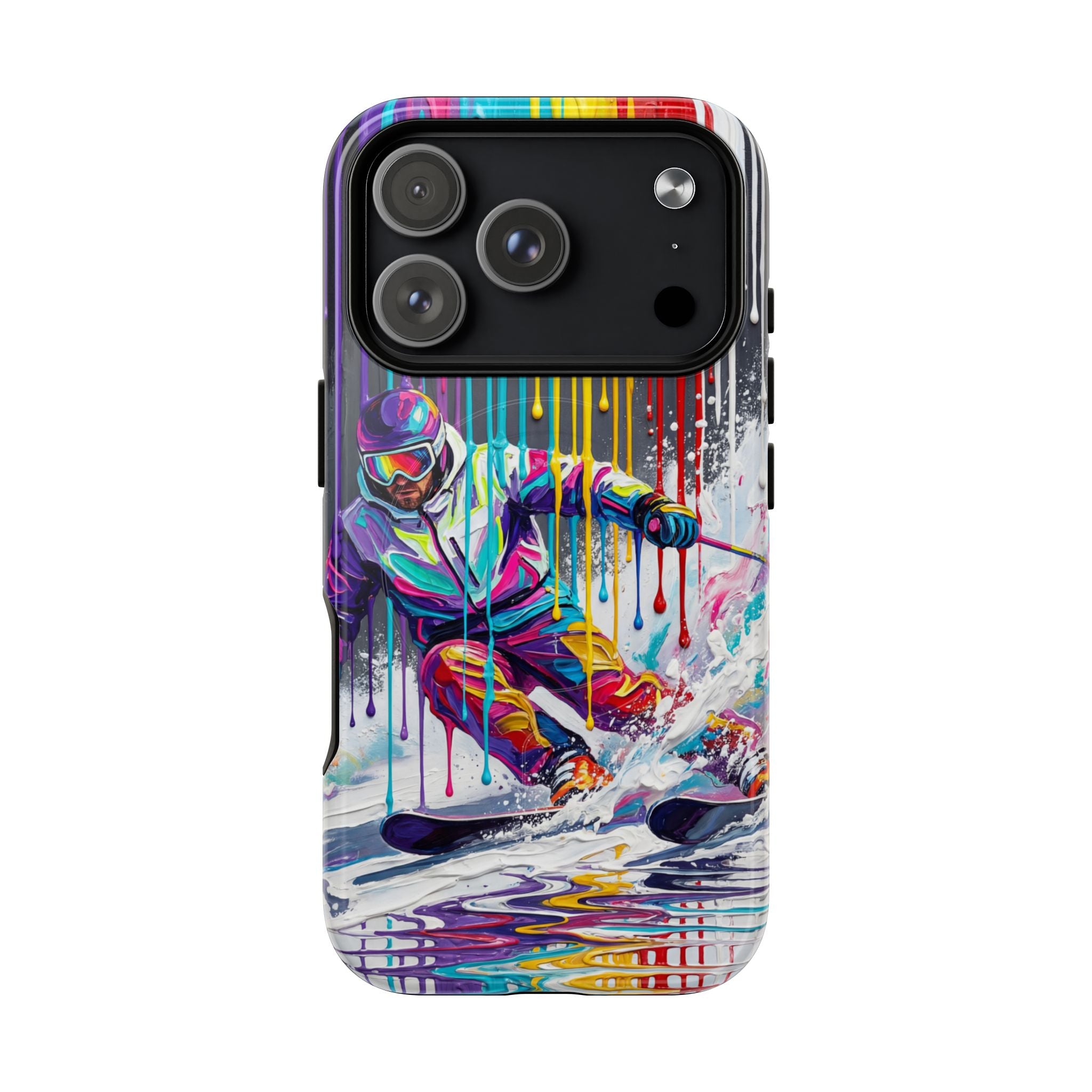 Colourful Skiing Drip Art Tough MagSafe iPhone Case