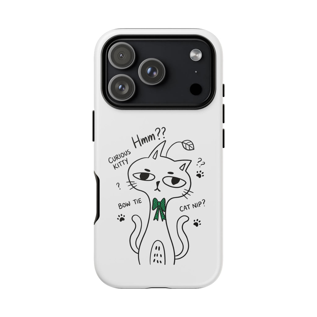 Curious Kitty Phone Case — Cute Cat Illustration with 'Hmm??' Text