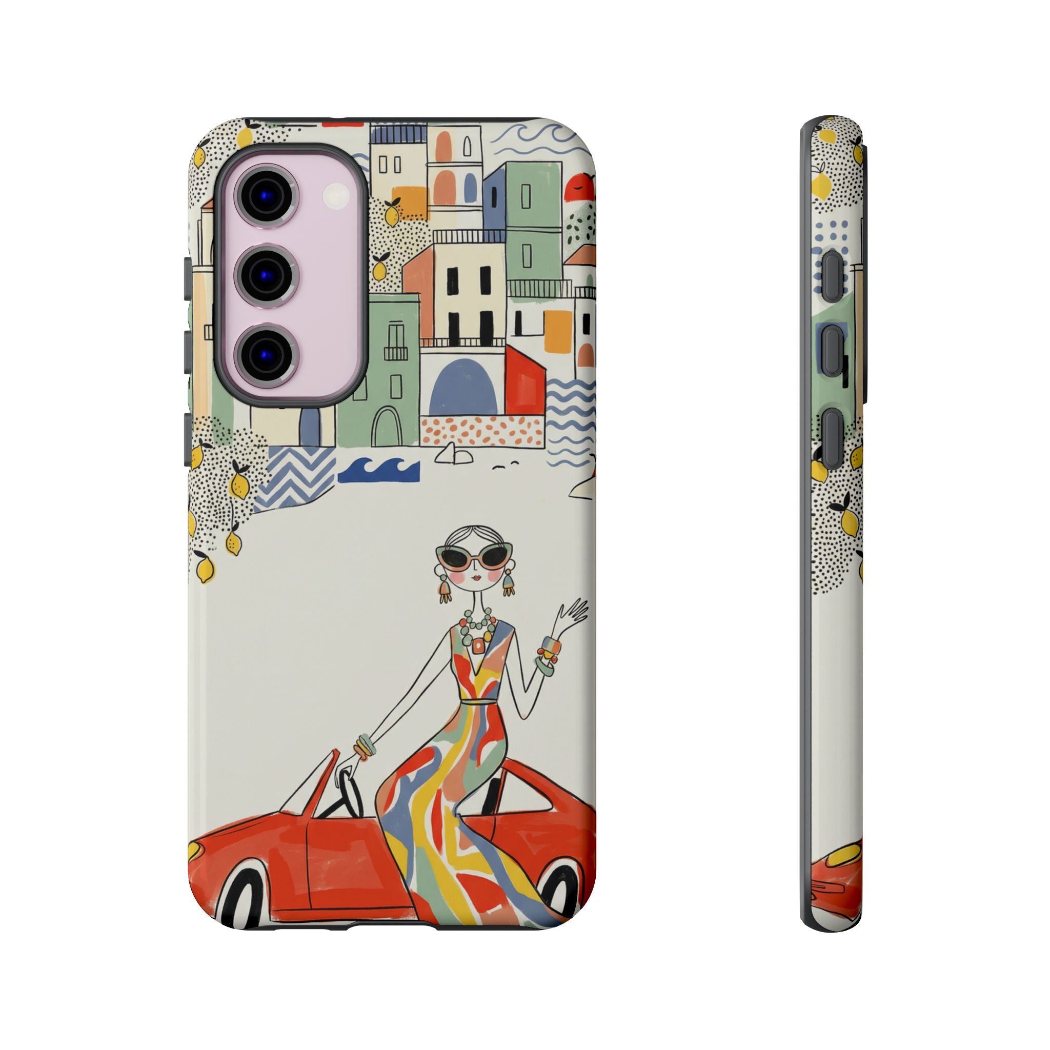 Stylish Riviera Samsung Galaxy Phone Case | Chic Retro Woman in Convertible Design