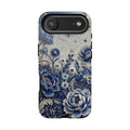 Cover iPhone Luna Floreale Blu | Custodia Protettiva Vintage Motivo Botanico Notturno