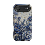 Cover iPhone Luna Floreale Blu | Custodia Protettiva Vintage Motivo Botanico Notturno