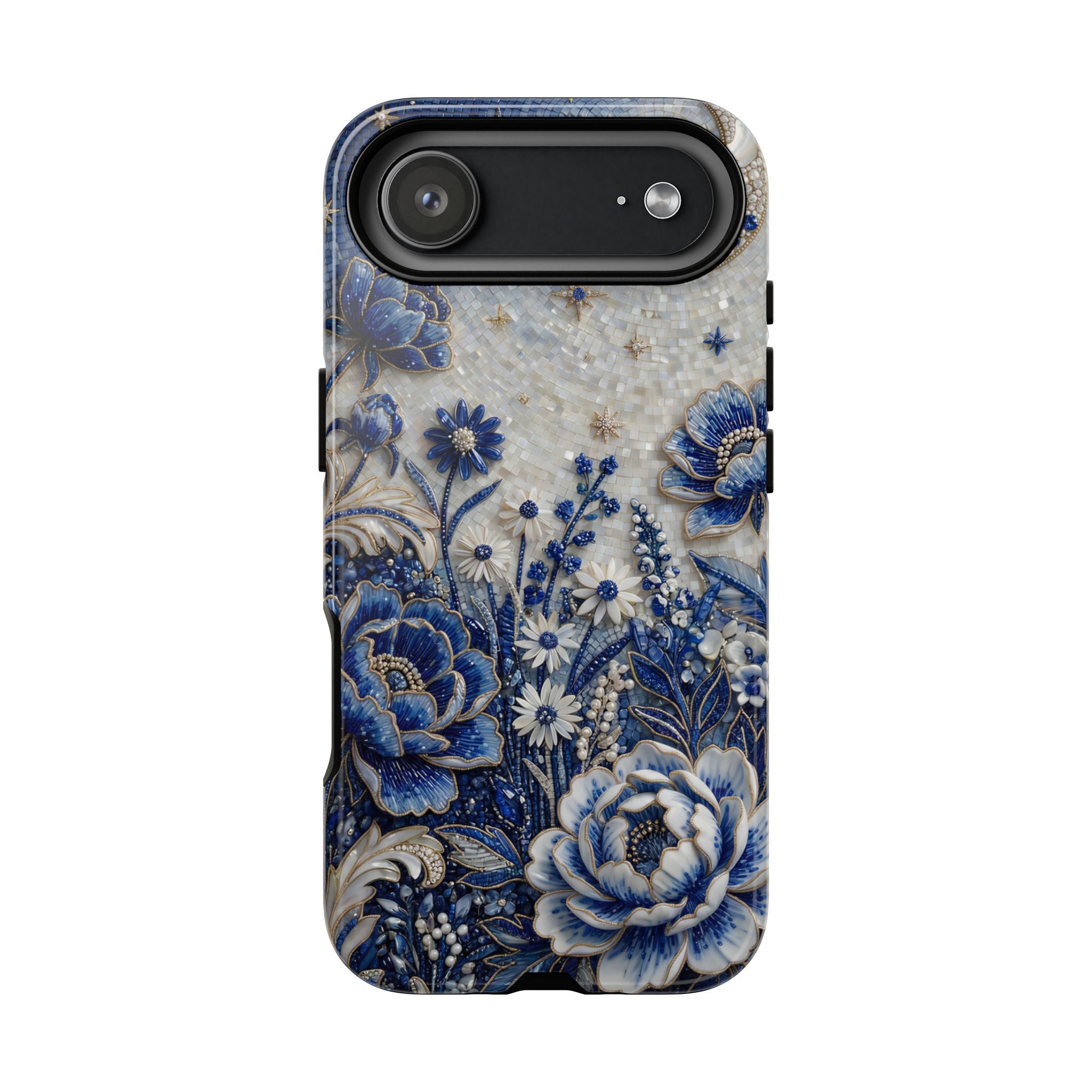 Blue Floral Moon iPhone Case | Vintage Botanical Night Sky Protective Case