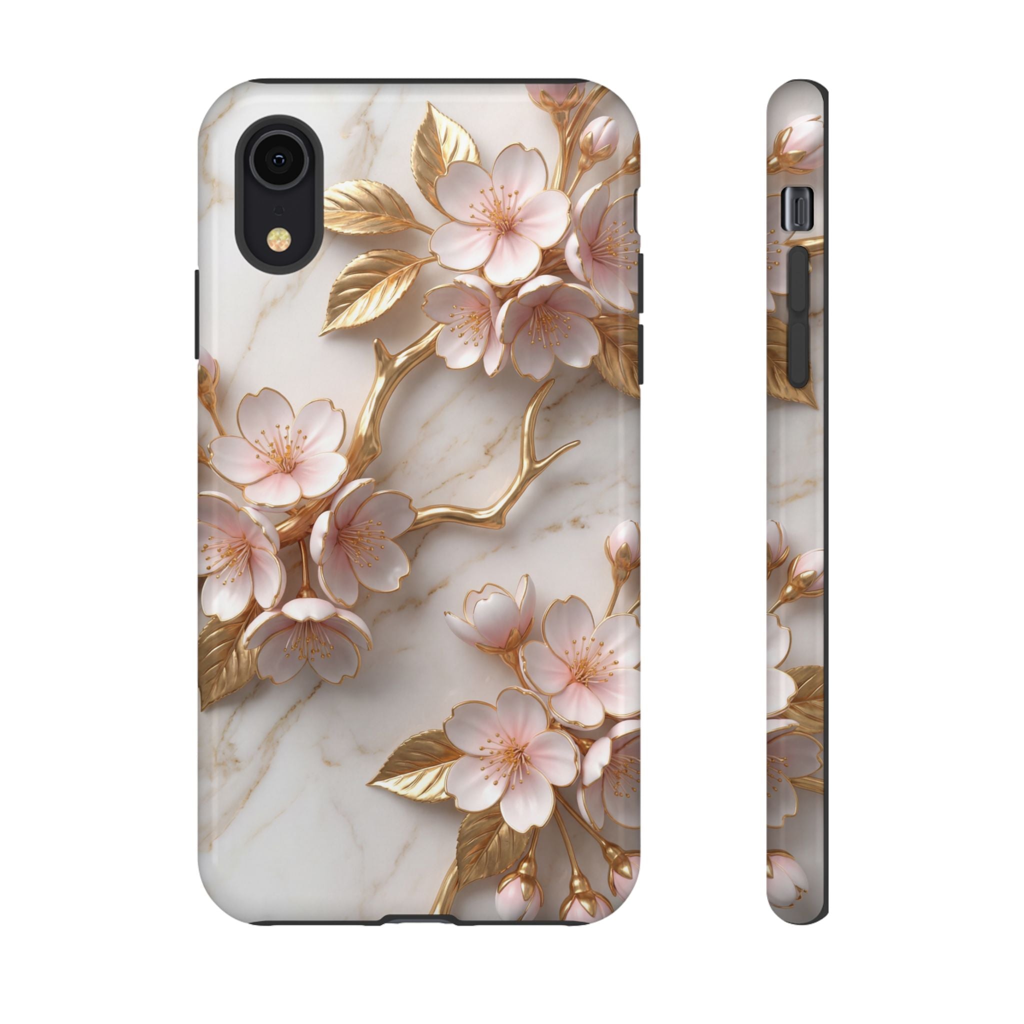 Floral Marble iPhone Case — Sakura Gold Cherry Blossom Tough Case