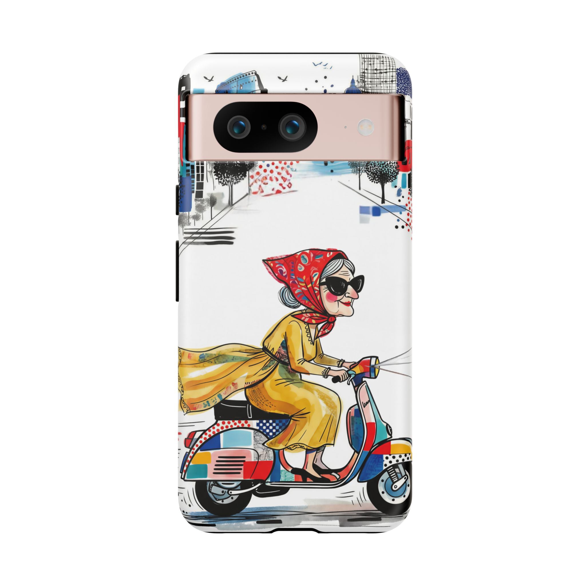 Vintage Vespa Granny Google Pixel Phone Case | Retro Scooter Travel iPhone Cover