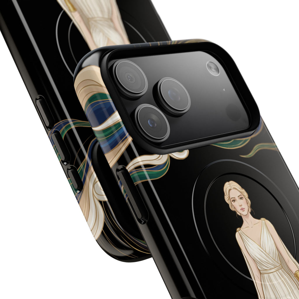 Art Nouveau Goddess MagSafe iPhone Case | Elegant Woman Illustration on Black