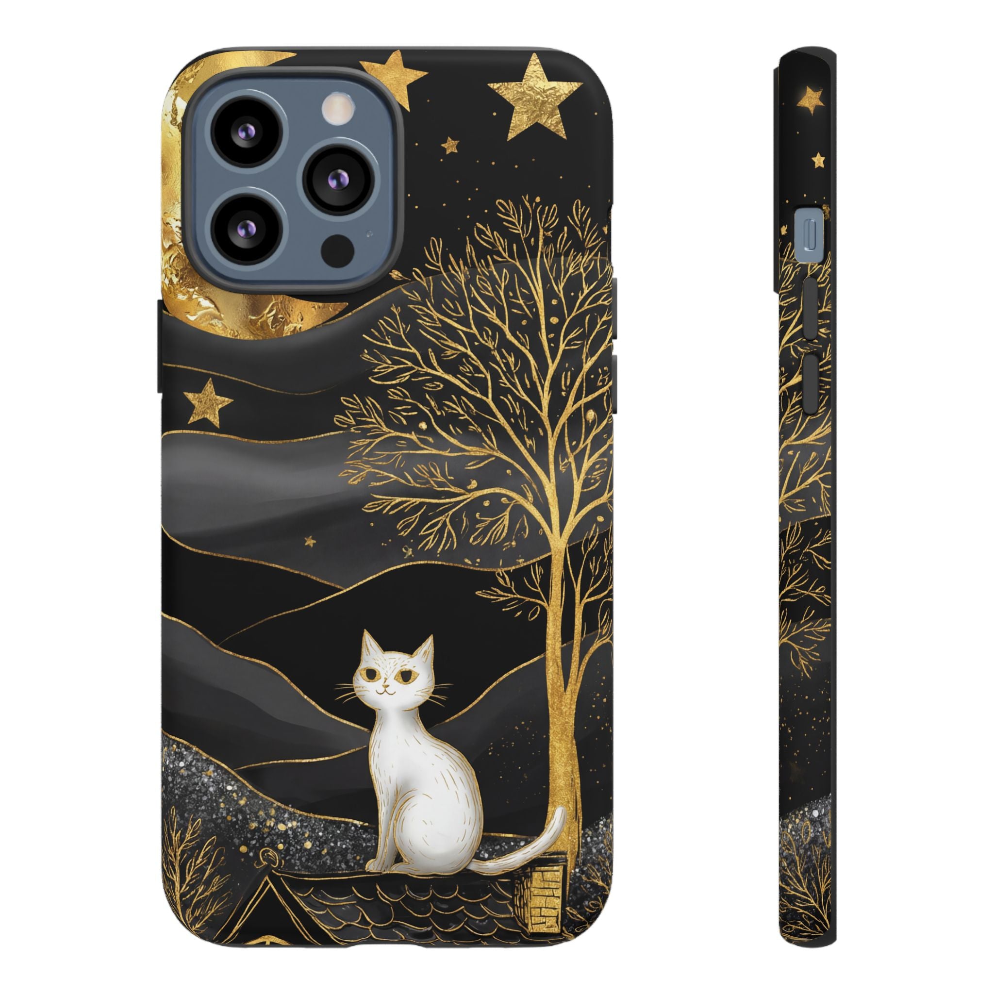 Celestial Cat iPhone Case | Gold Moon & Star iPhone Cover
