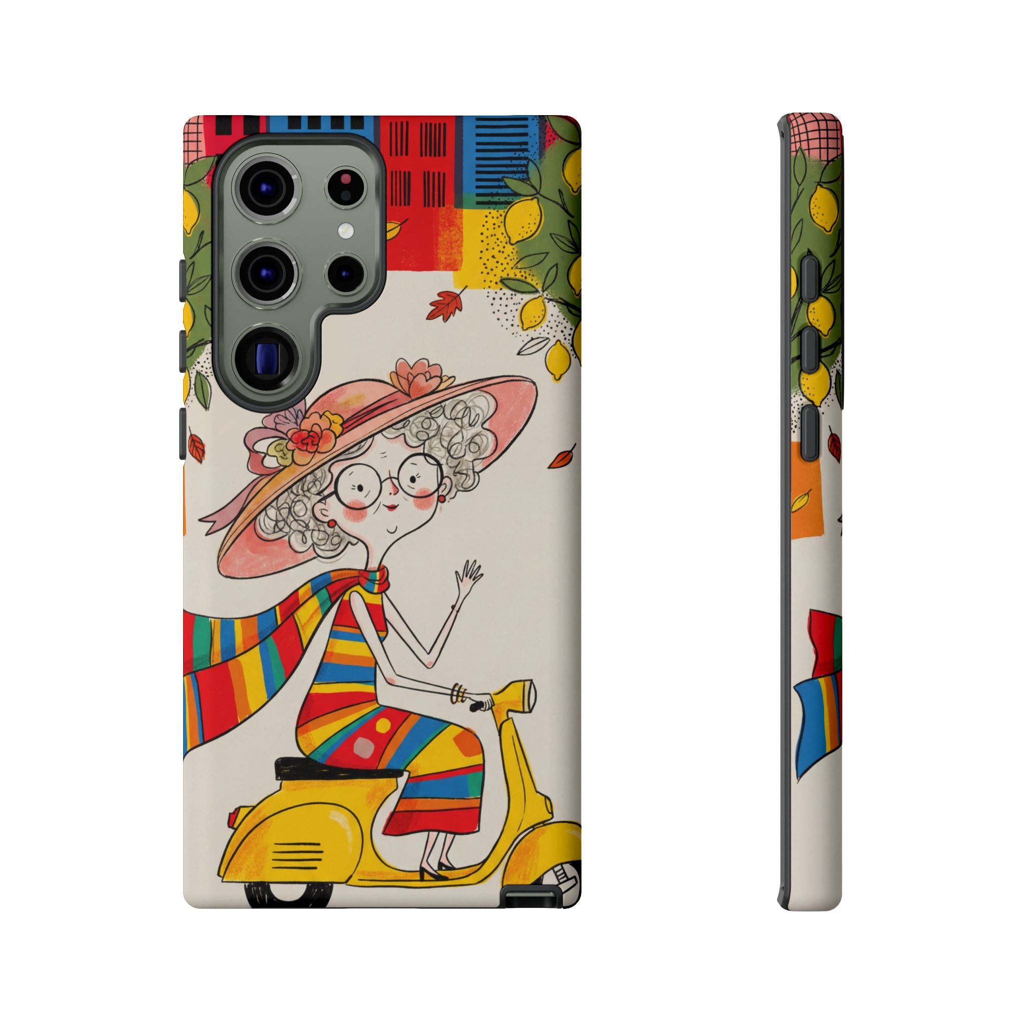 Vintage Scooter Granny Samsung Galaxy Phone Case | Colourful Retro Elderly Lady Design