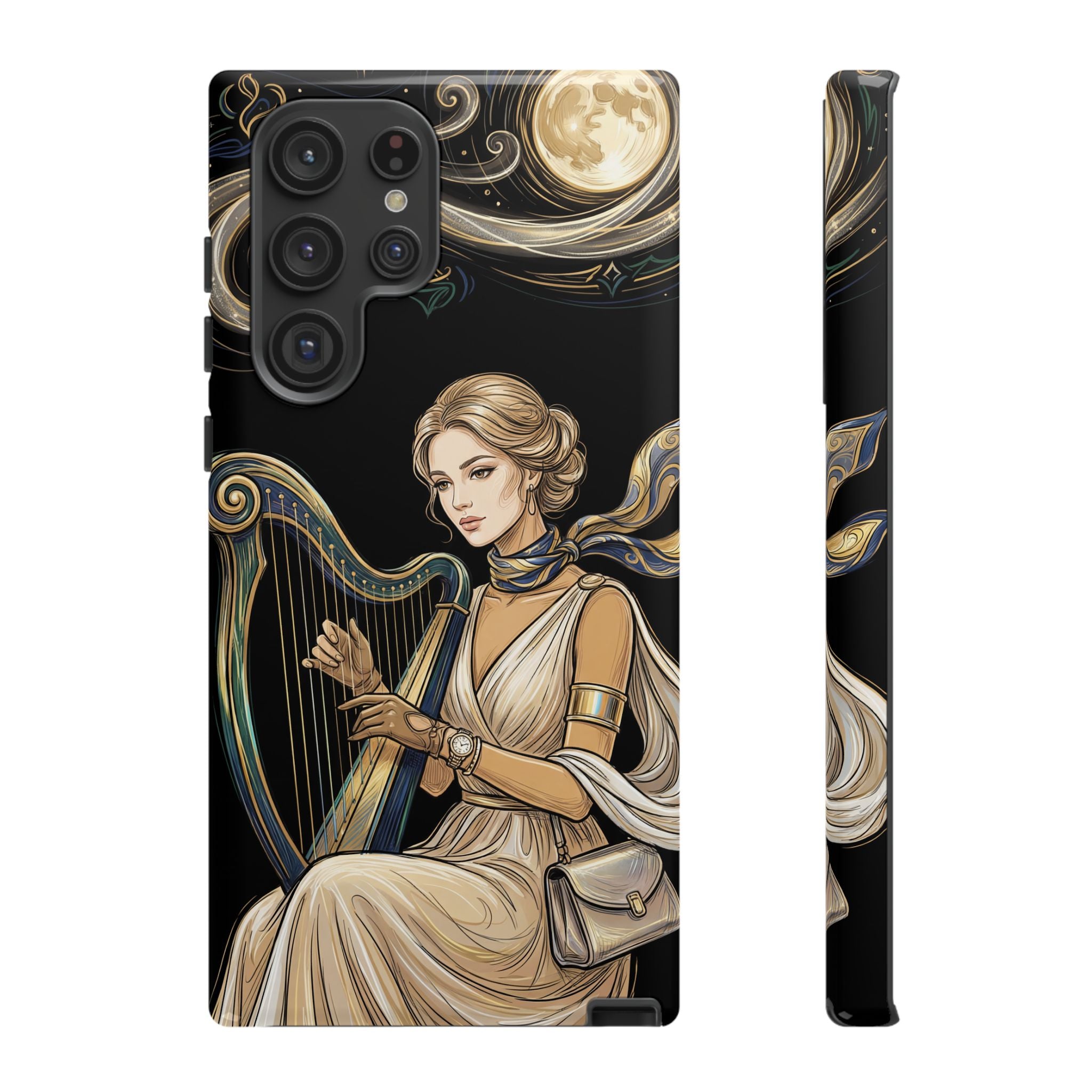 Moonlit Harp Samsung Galaxy Phone Case | Vintage Goddess Musician Art