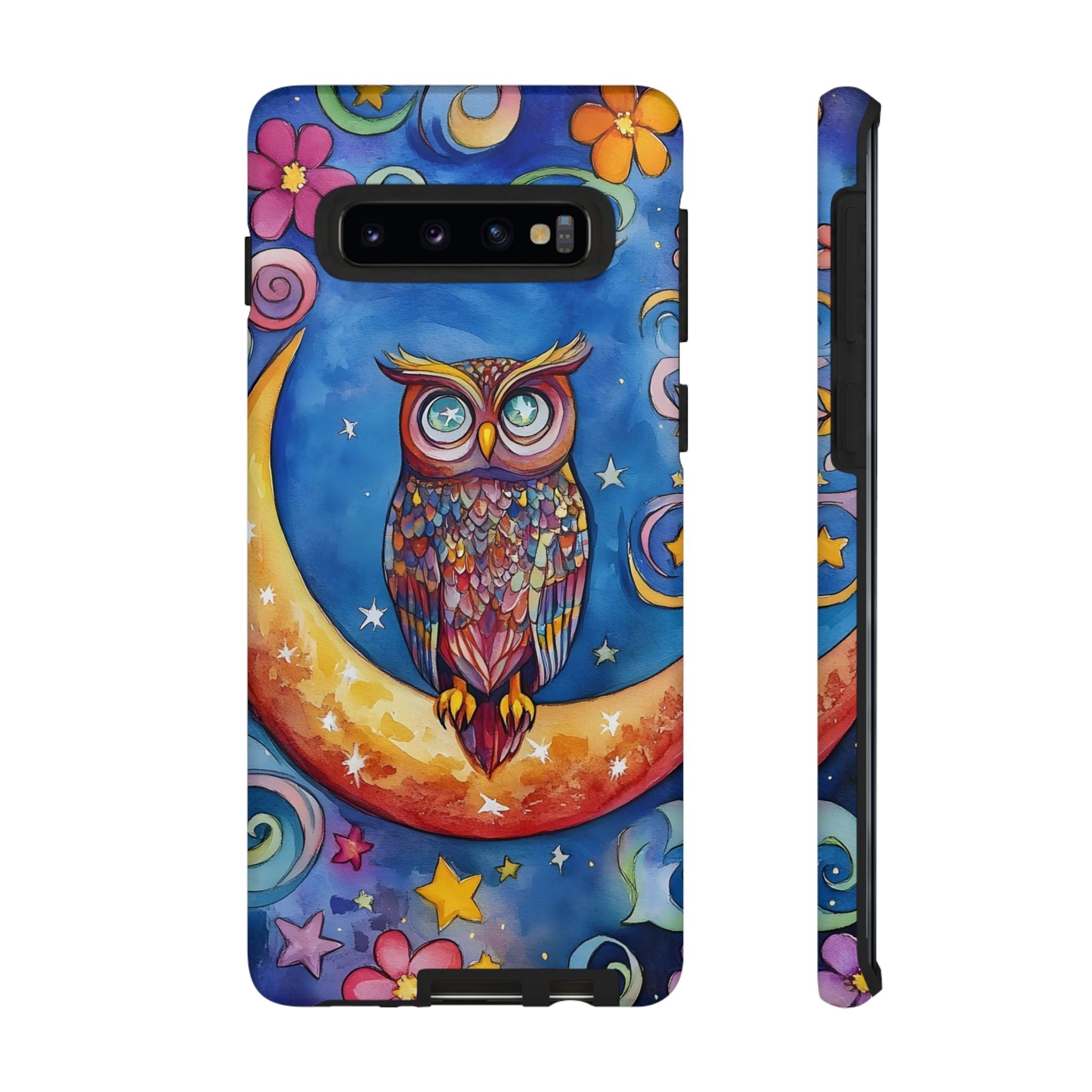 Owl on Crescent Moon Samsung Galaxy Case — Colourful Whimsical Night Sky Design