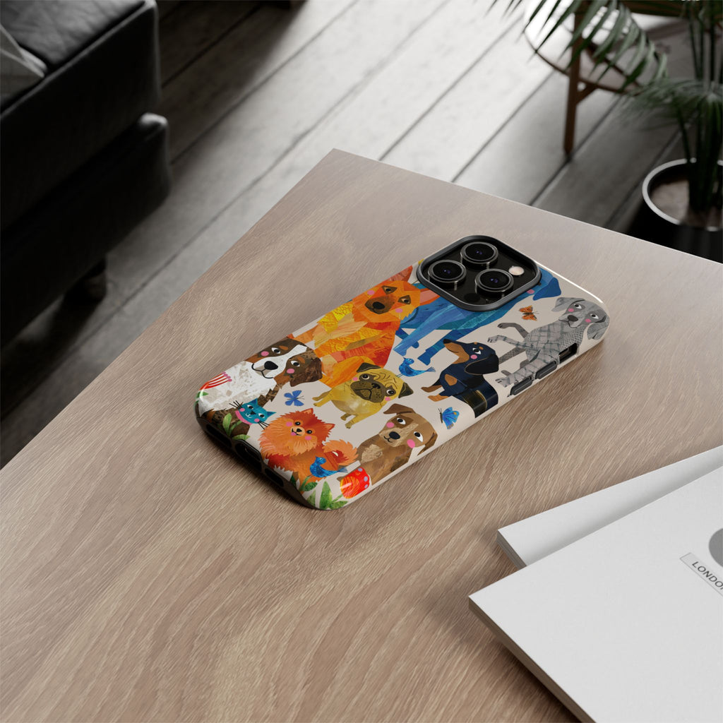 Colorful Dogs Pattern iPhone Case | Cute Watercolor Puppy Design Tough Case