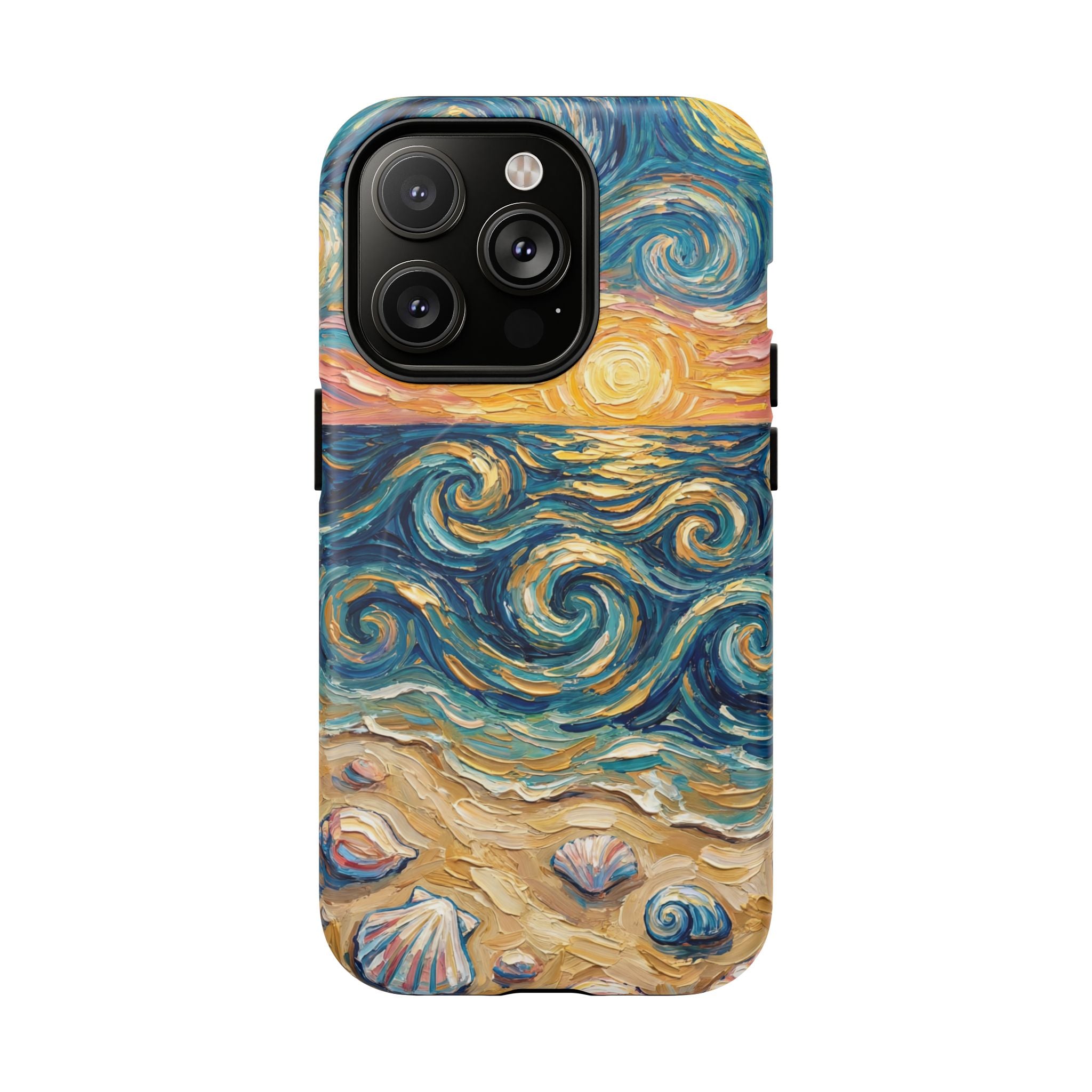 Sunset Ocean Waves MagSafe iPhone Case — Van Gogh‑Style Beach Waves with Shells