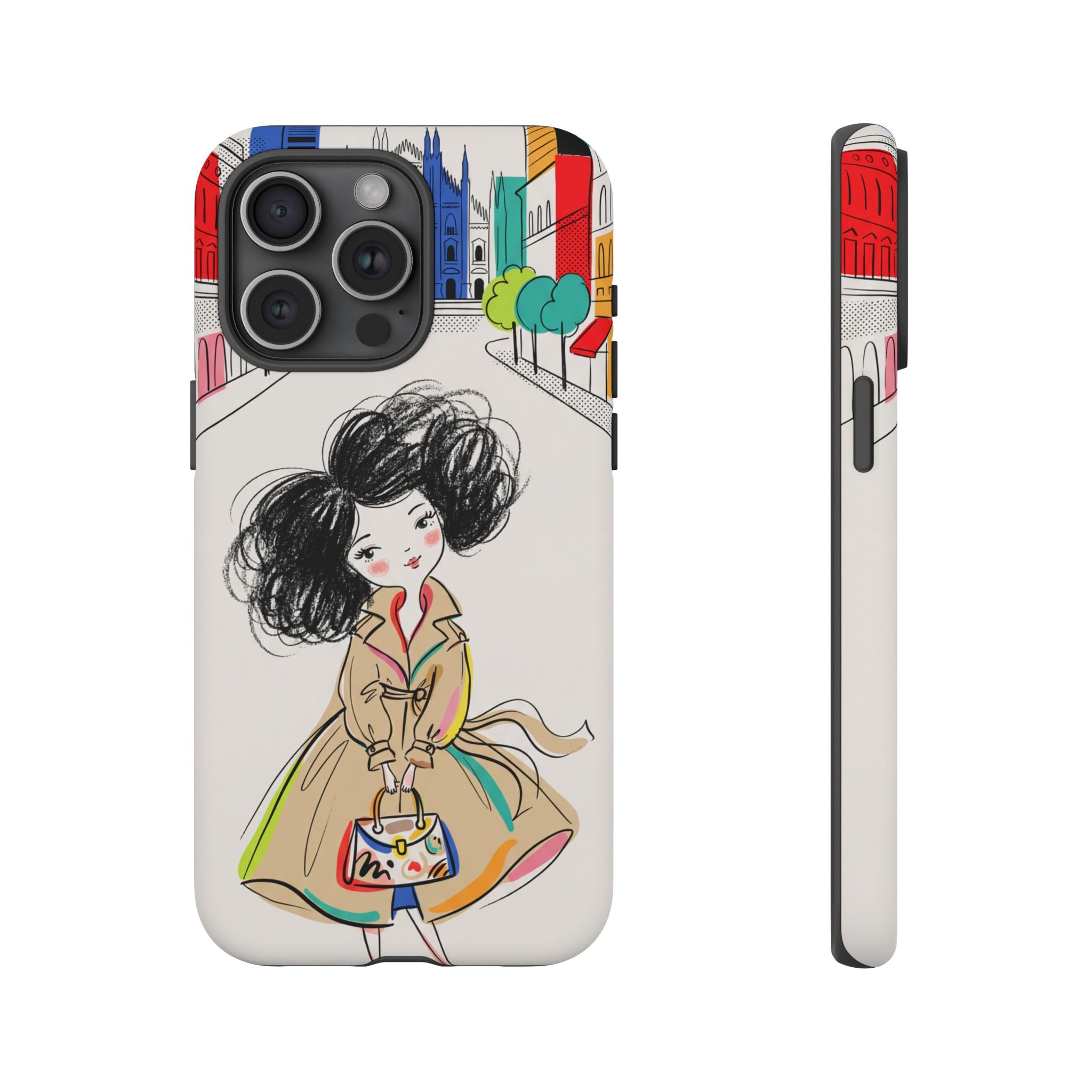 Illustrated Trench Coat Fashion Chic City Girl iPhone Case